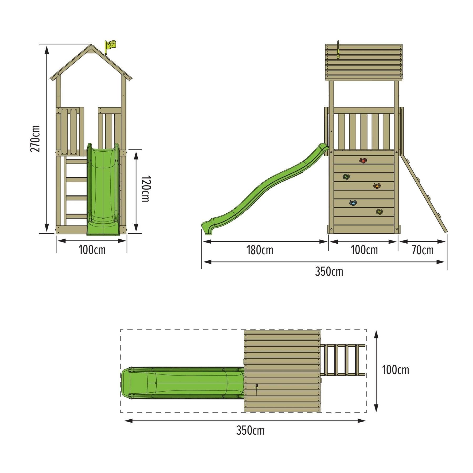 Tour de jeux en bois FSC  SKYWOOD H.270 cm avec plateforme, toboggan, bac à sable et mur d’escalade – TP TOYS - Image 4