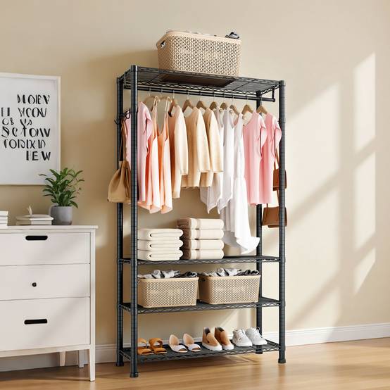 VEVOR Portant à Vêtements Porte-manteau avec 4 Étagères Réglables pour Chambre - Image 8