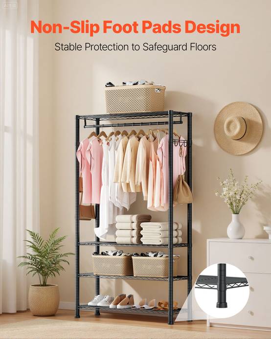 VEVOR Portant à Vêtements Porte-manteau avec 4 Étagères Réglables pour Chambre - Image 6
