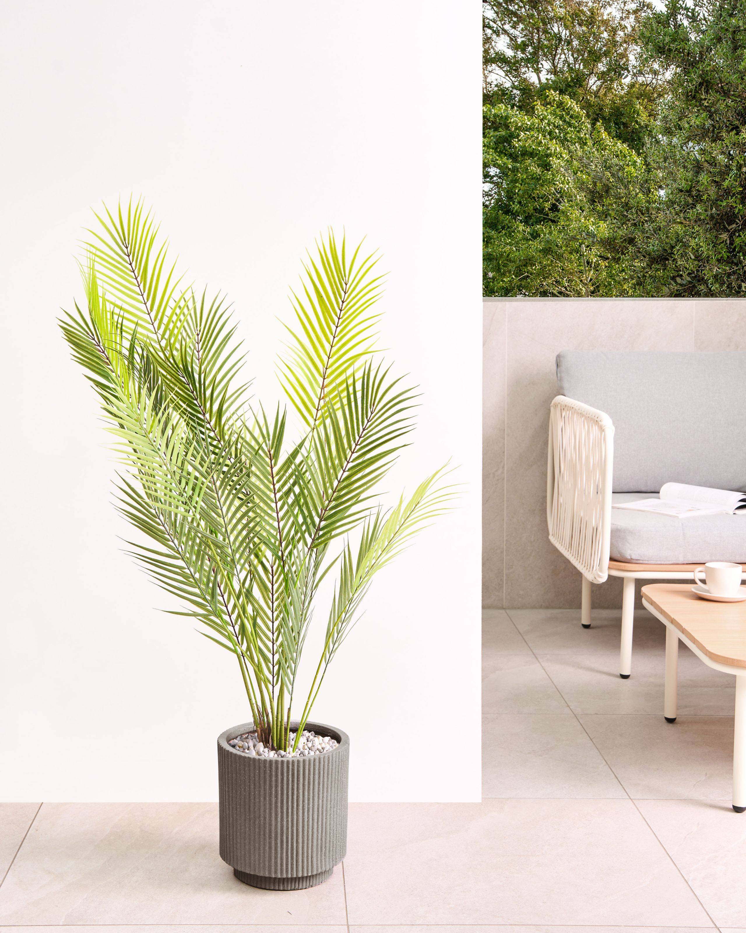 Beliani - Pot de Fleurs Taupe en Fibre d\'argile à Nervures 24 x 24 x 24 cm avec Trou de drainage Cache-pot Extérieur pour Jardin Patio - Image 2