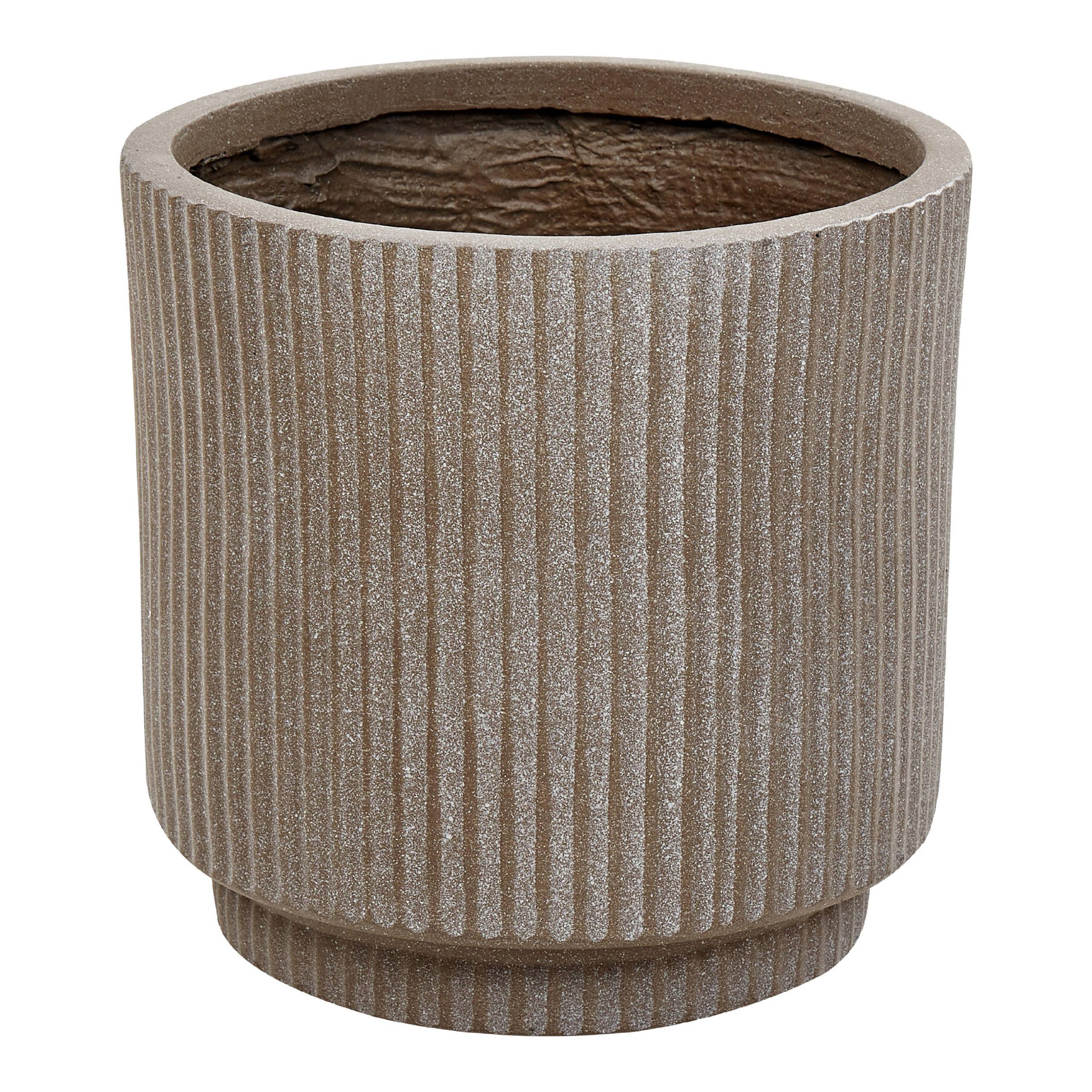 Beliani - Pot de Fleurs Taupe en Fibre d\'argile à Nervures 24 x 24 x 24 cm avec Trou de drainage Cache-pot Extérieur pour Jardin Patio - Image 1