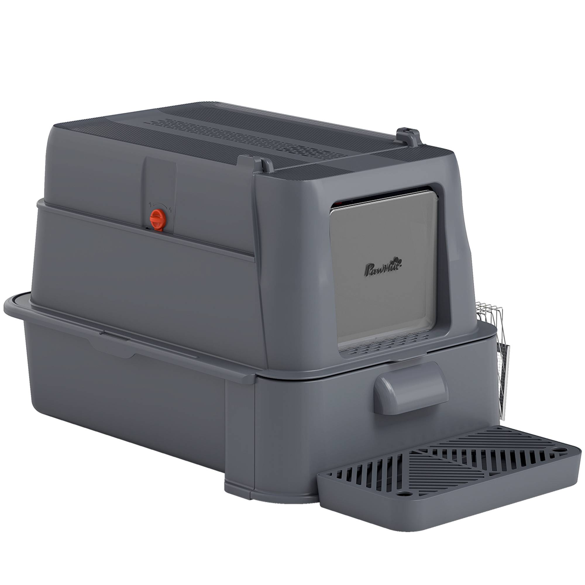 Bac à litière fermé 80 L plateau amovible ABS acier inox chat intérieur 63 x 43 x 43 cm gris foncé - Image 2