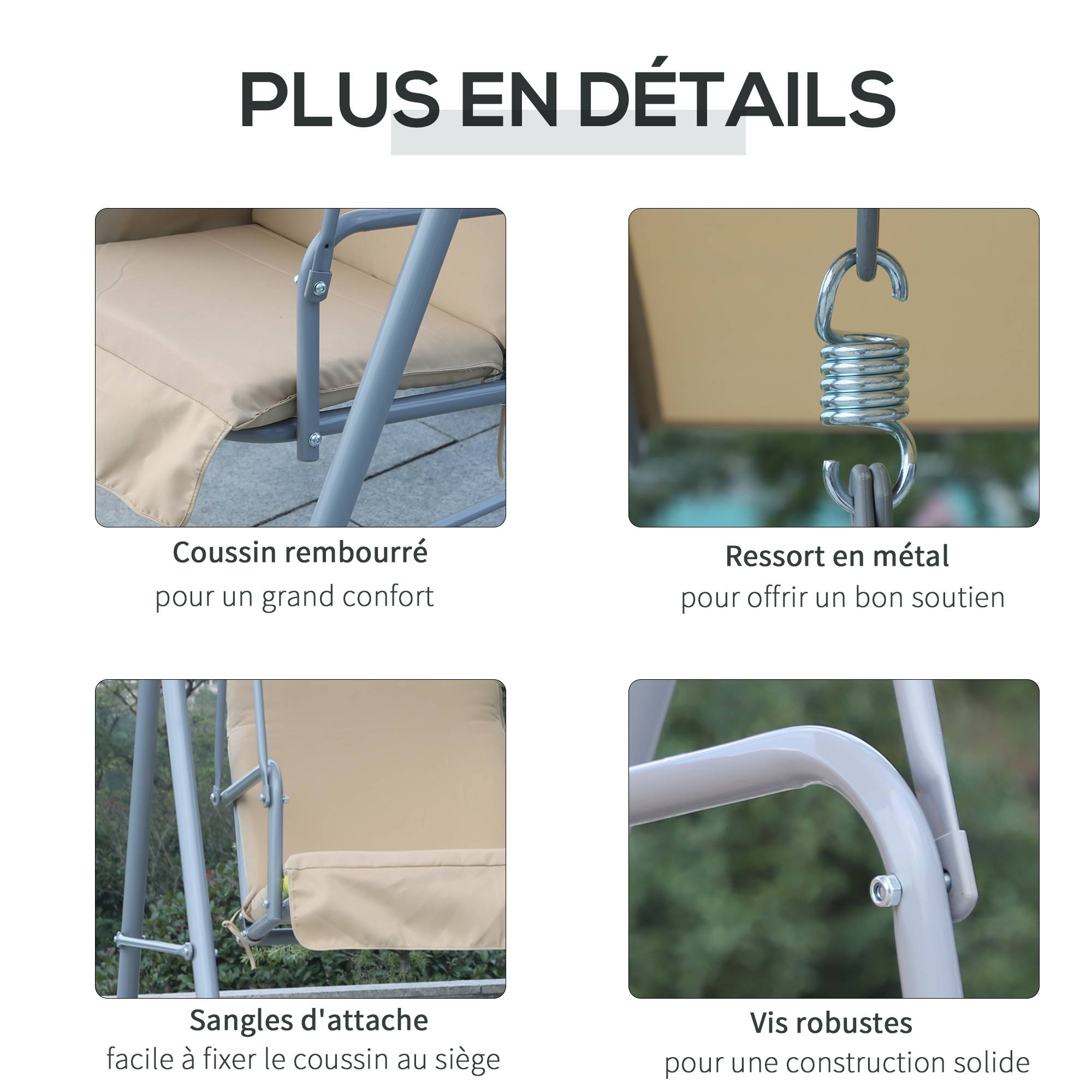 Outsunny - Balancelle design de jardin 2 places inclinaison toit réglable tablette rétractable rangement acier gris clair beige - Outsunny - Image 6