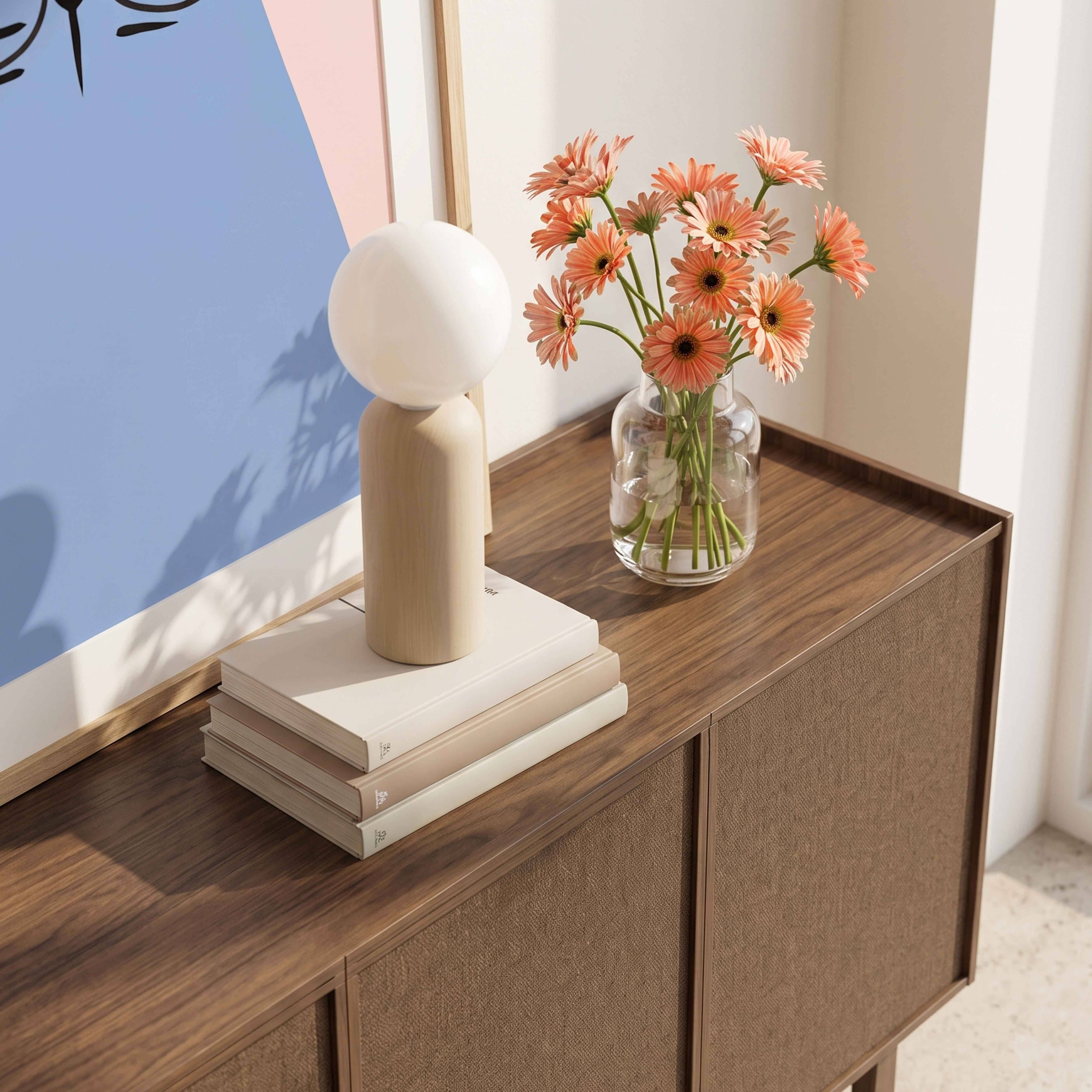 Oviala - Buffet effet bois 4 portes style scandinave 180 cm bois foncé Tomy - Oviala - Image 3