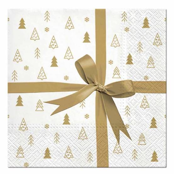 Lot de 20 Serviettes en Papier "Cadeau" 33x33cm Or