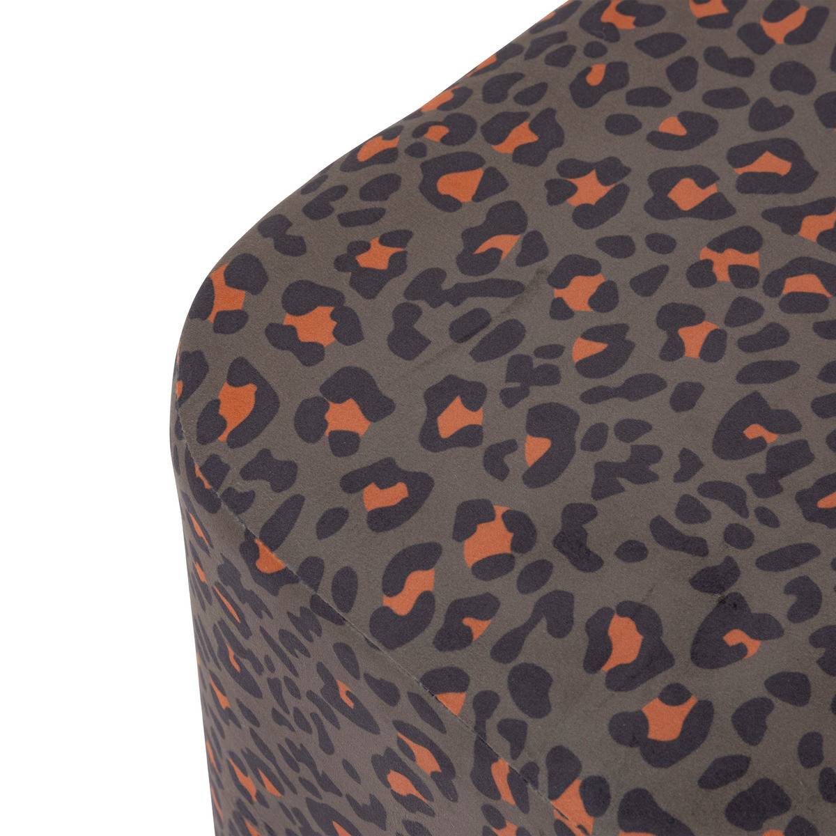 Pouf en Velours Vert Kaki motif léopard  38 x 40 cm - Image 2