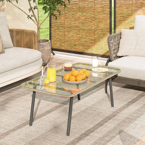 PANGIVO - Table basse de jardin résine tressée effet bois naturel 110 x 60 x 40 cm - PANGIVO - Image 10