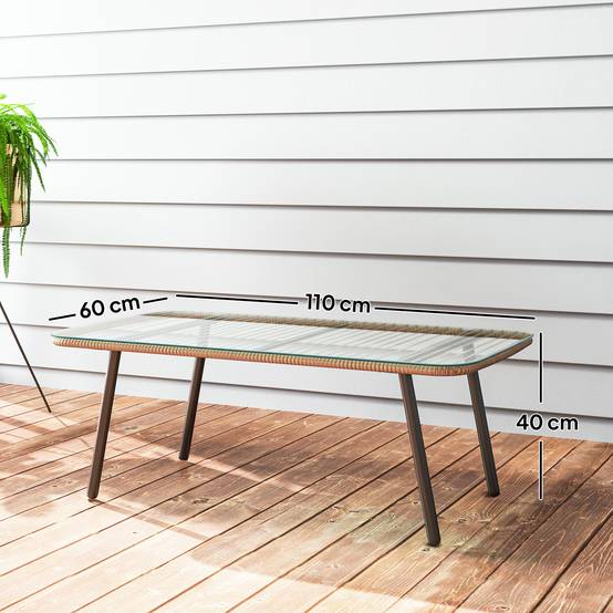 PANGIVO - Table basse de jardin résine tressée effet bois naturel 110 x 60 x 40 cm - PANGIVO - Image 5