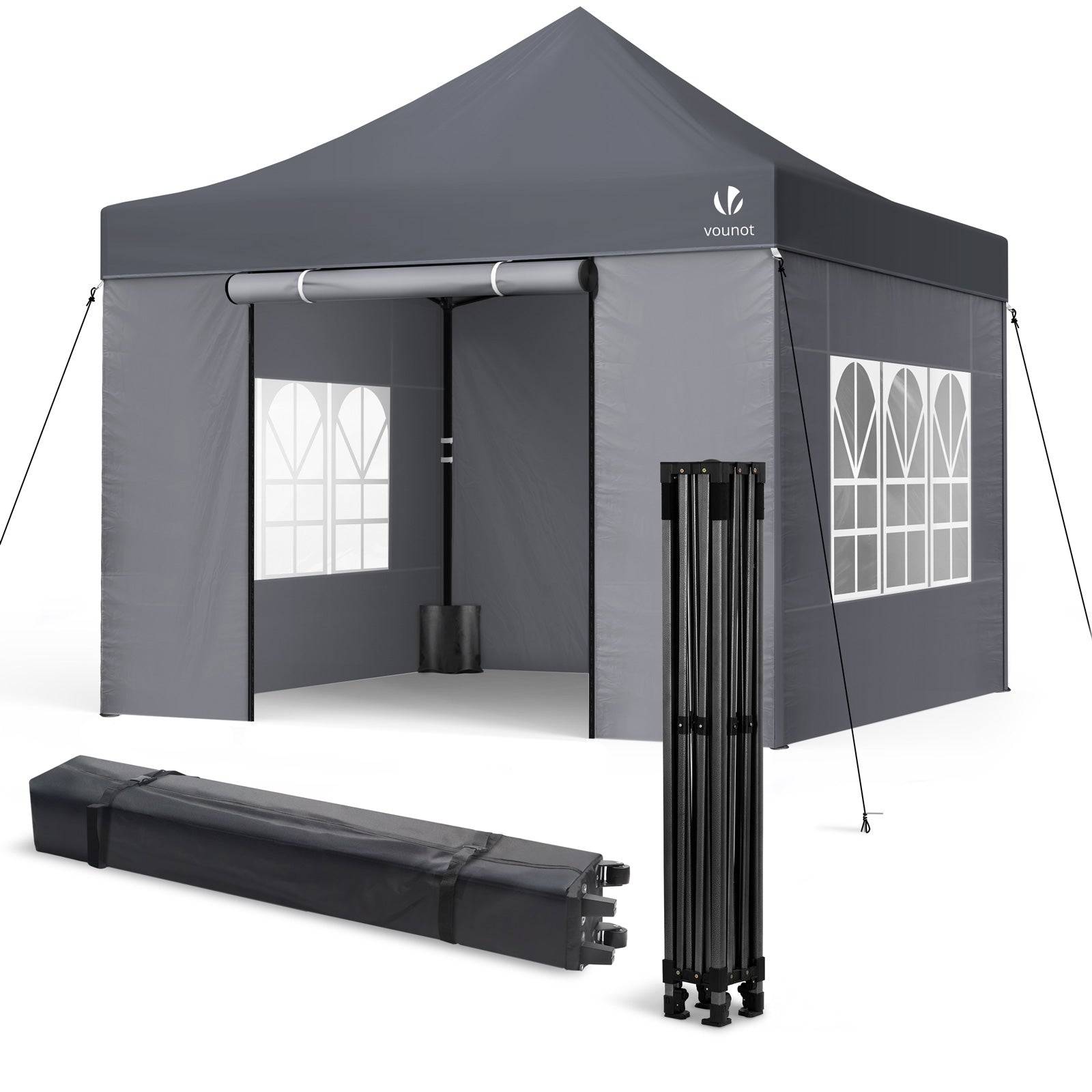 Vounot - Tonnelle de jardin renforcée 3x3m pliable Barnum avec 4 parois - sac de transport à roulettes et sacs de sable - Gris - VOUNOT® - Image 1