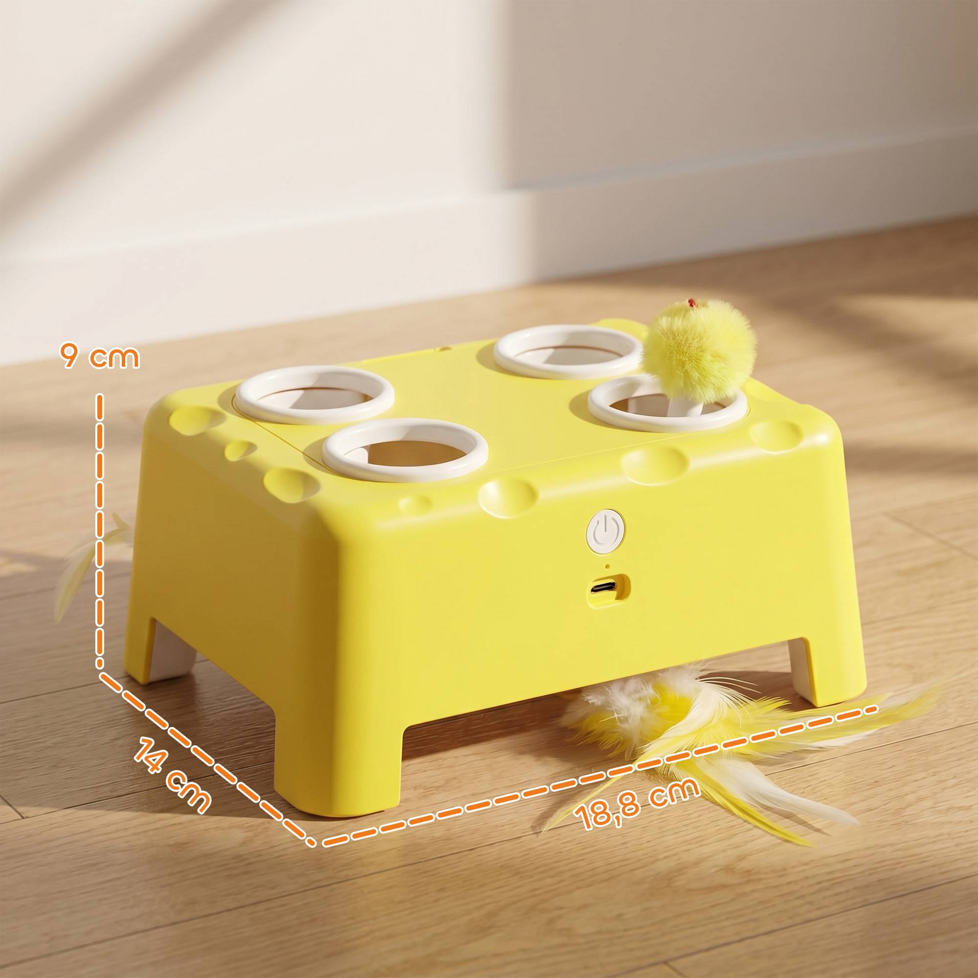 Sans Marque - Jouet Interactif pour Chats d'Intérieur Rechargeable, 3 Modes Réglables Repos Intelligent, 18,8 x 14 x 6 cm, Jaune - Image 5