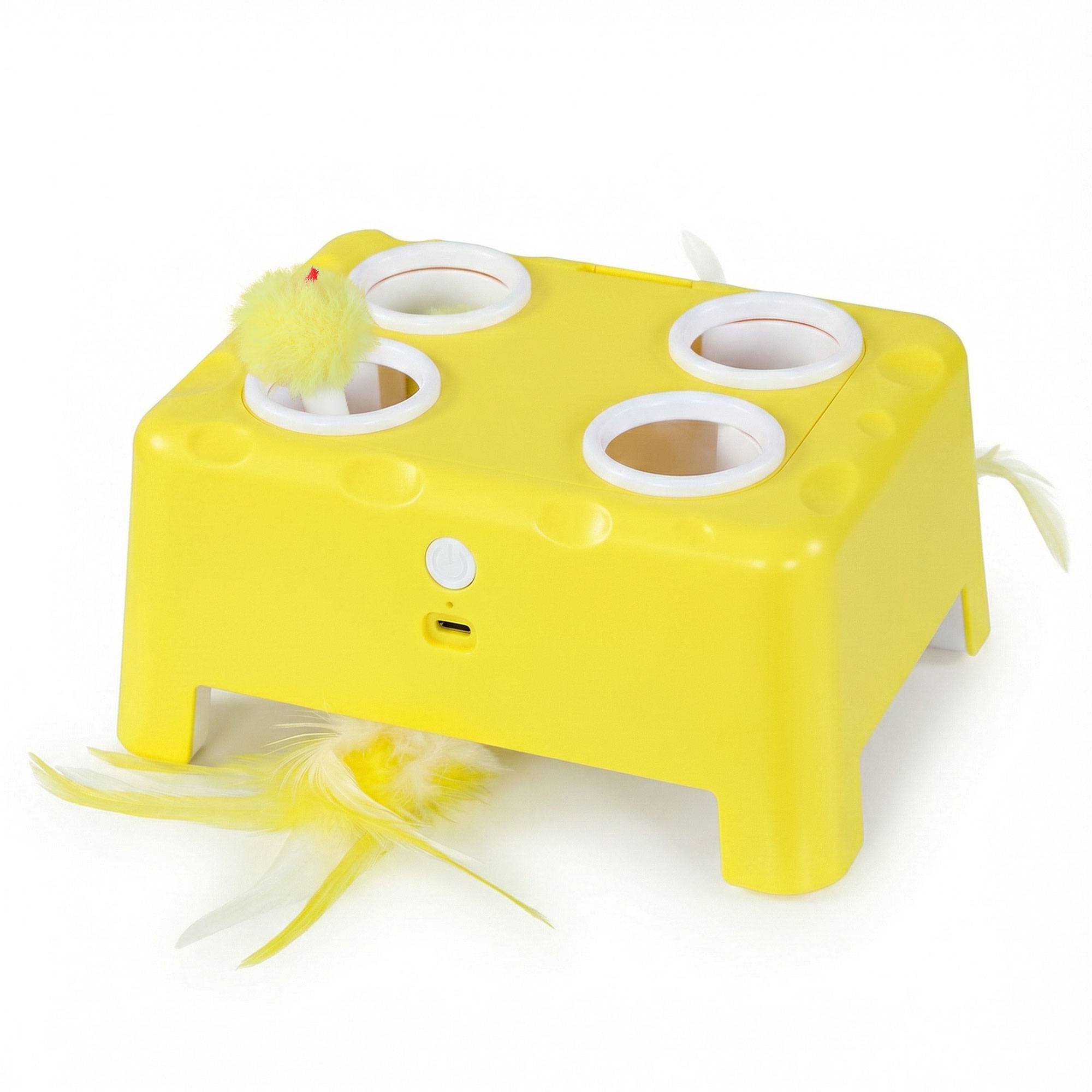 Sans Marque - Jouet Interactif pour Chats d'Intérieur Rechargeable, 3 Modes Réglables Repos Intelligent, 18,8 x 14 x 6 cm, Jaune - Image 2