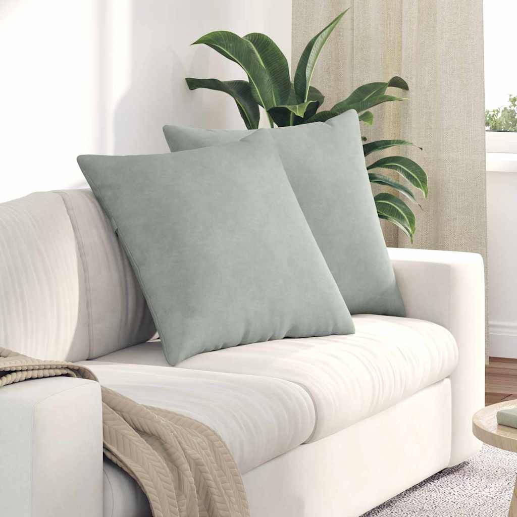 Lot de 2 Coussins Décoratifs Velours Côtelé Doux Housses Amovibles pour Canapé et Fauteuil Gris Clair 80x80 cm – ComfortXL Outdoor Living - Image 1