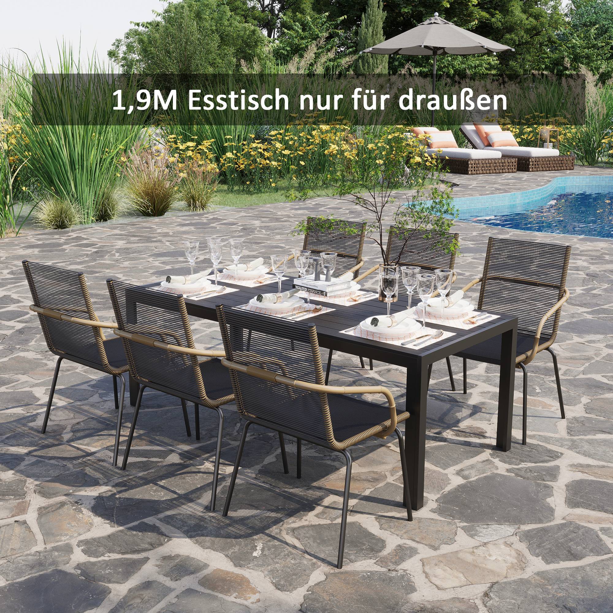 Table de jardin en plastique, 190 x 84,5 x 72 cm, résistante aux intempéries, aspect bois, texture bois, antidérapante, idéale comme table de buffet - Image 3