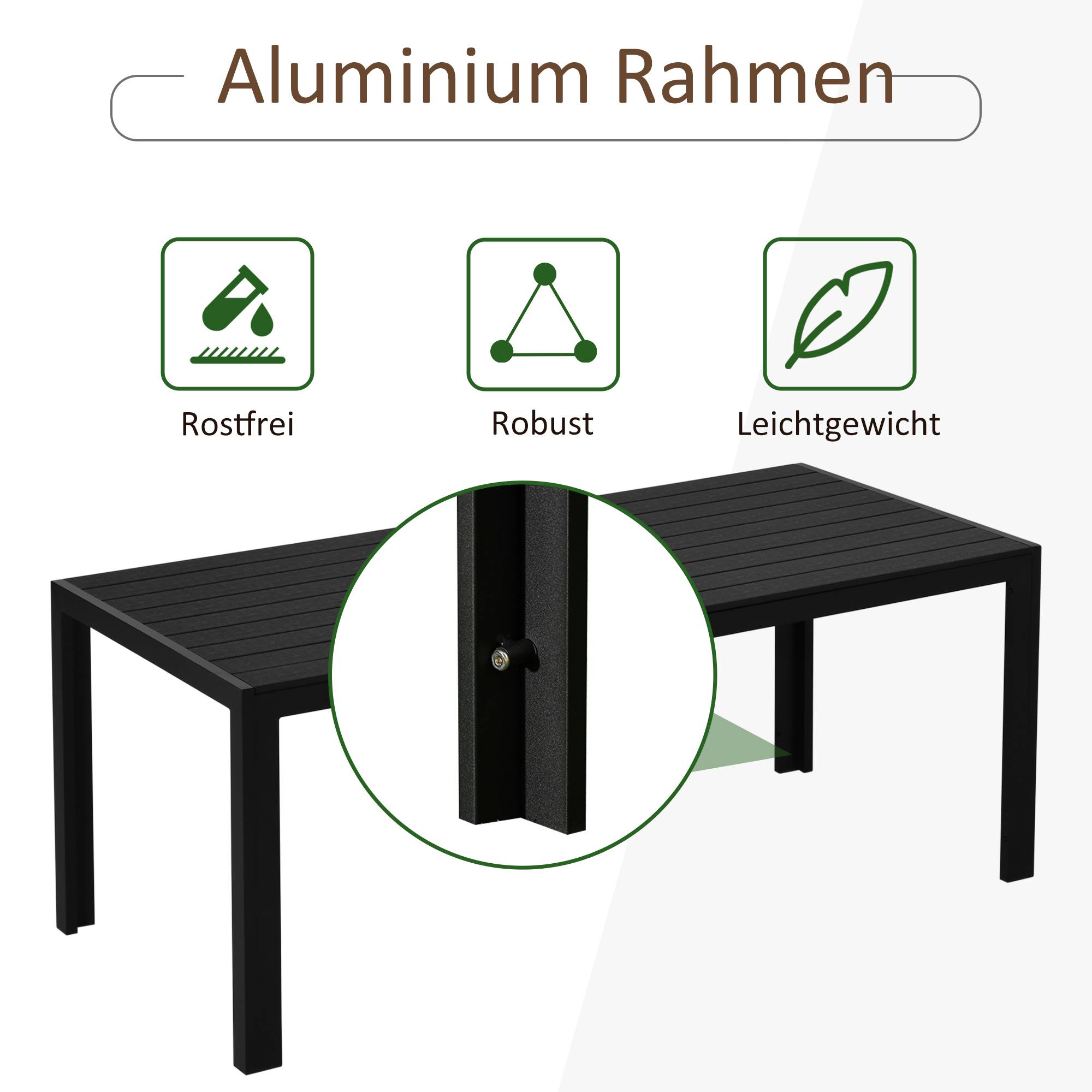 Table de jardin en plastique, 190 x 84,5 x 72 cm, résistante aux intempéries, aspect bois, texture bois, antidérapante, idéale comme table de buffet - Image 6