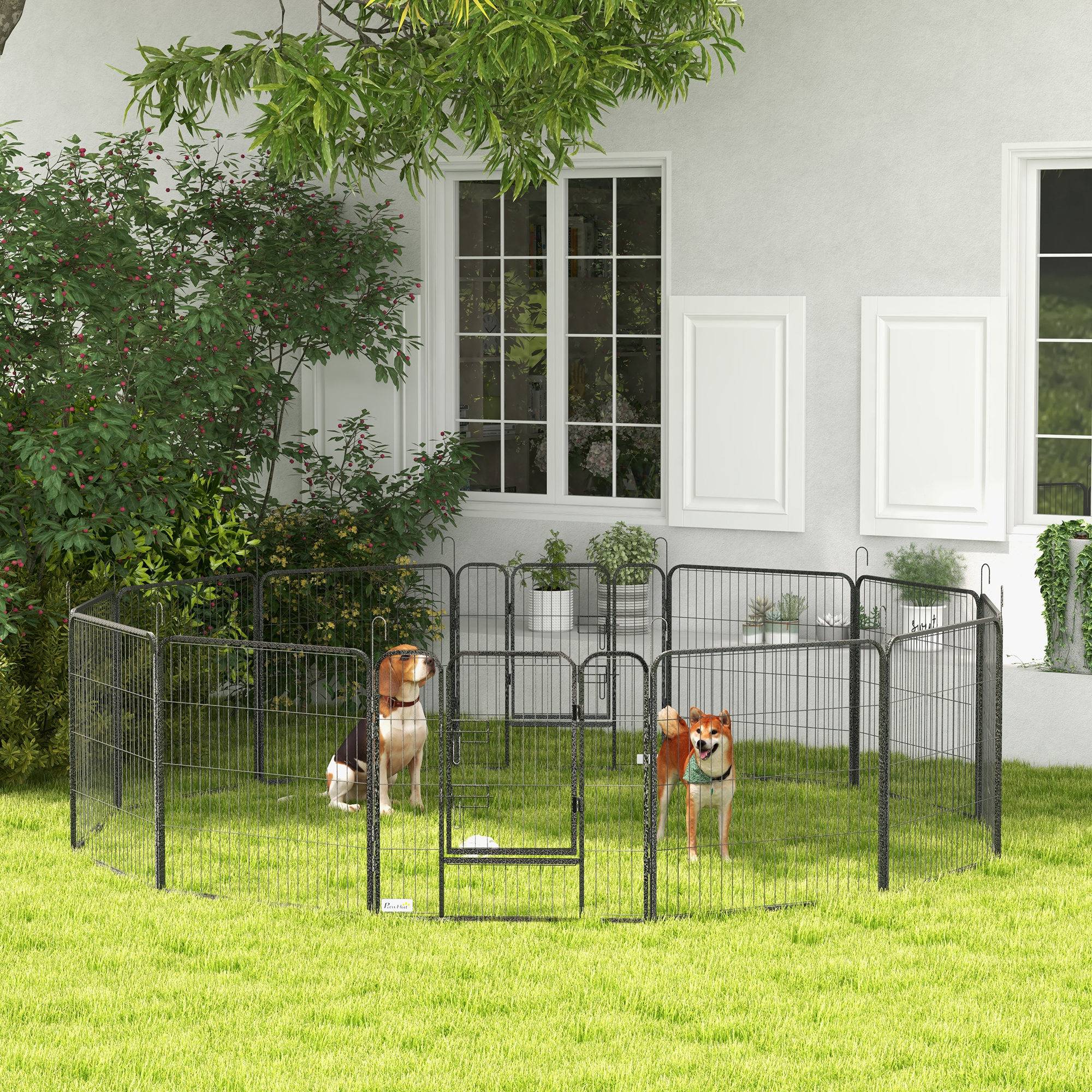 Parc enclos modulable acier époxy porte verrouillable pour chiens petits animaux intérieur et extérieur 80 x 80 cm gris - Image 3