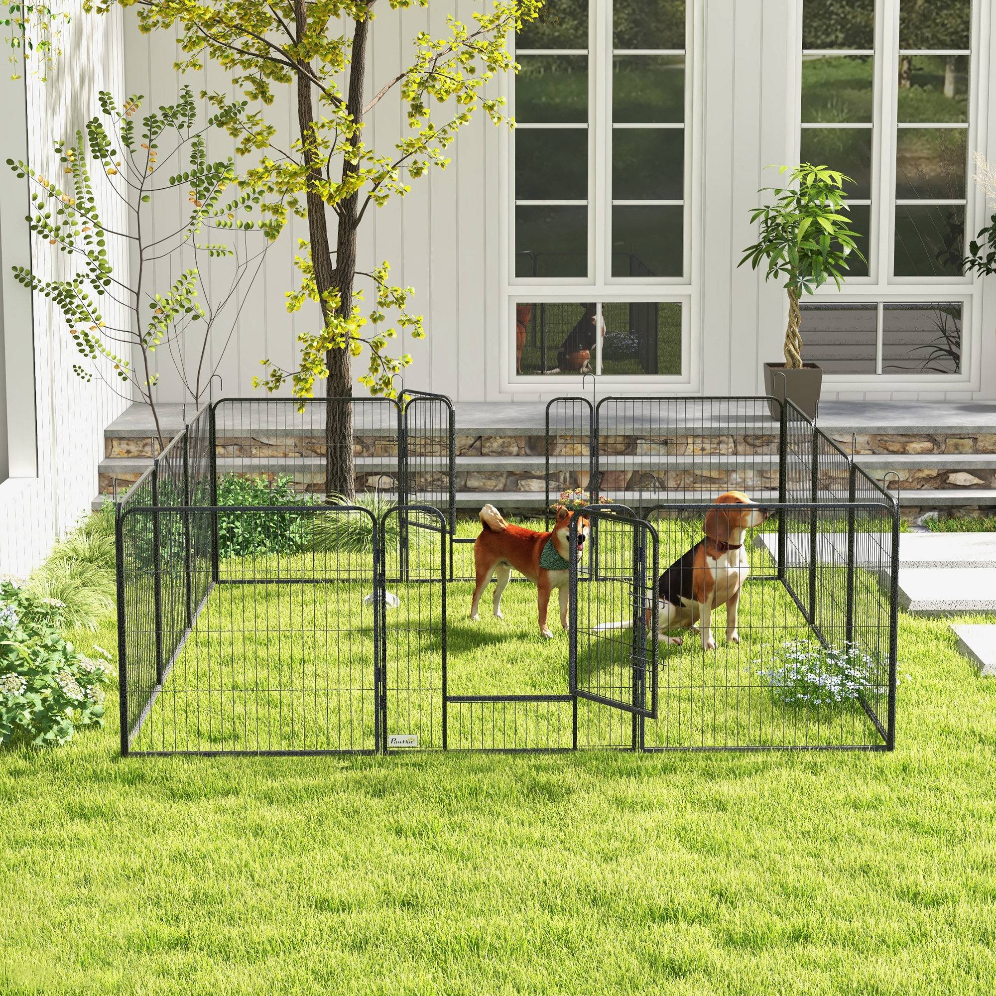 Parc enclos modulable acier époxy porte verrouillable pour chiens petits animaux intérieur et extérieur 80 x 80 cm gris - Image 10