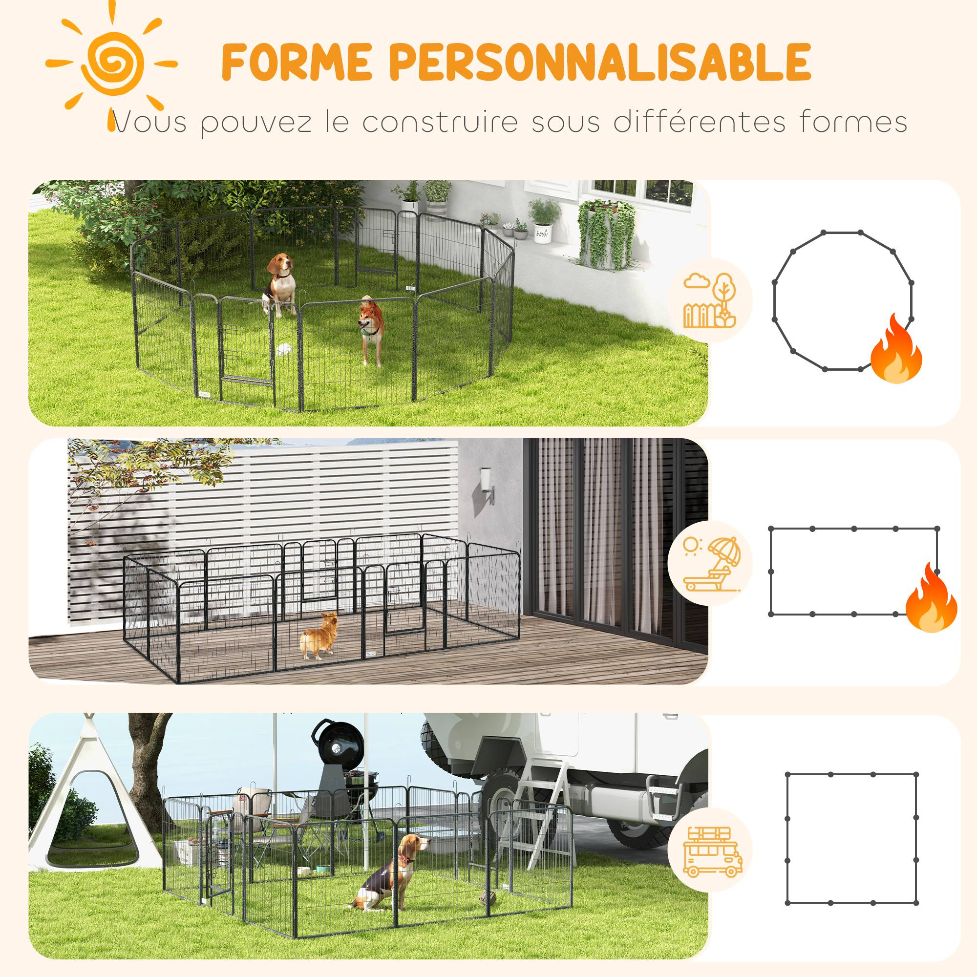 Parc enclos modulable acier époxy porte verrouillable pour chiens petits animaux intérieur et extérieur 80 x 80 cm gris - Image 6