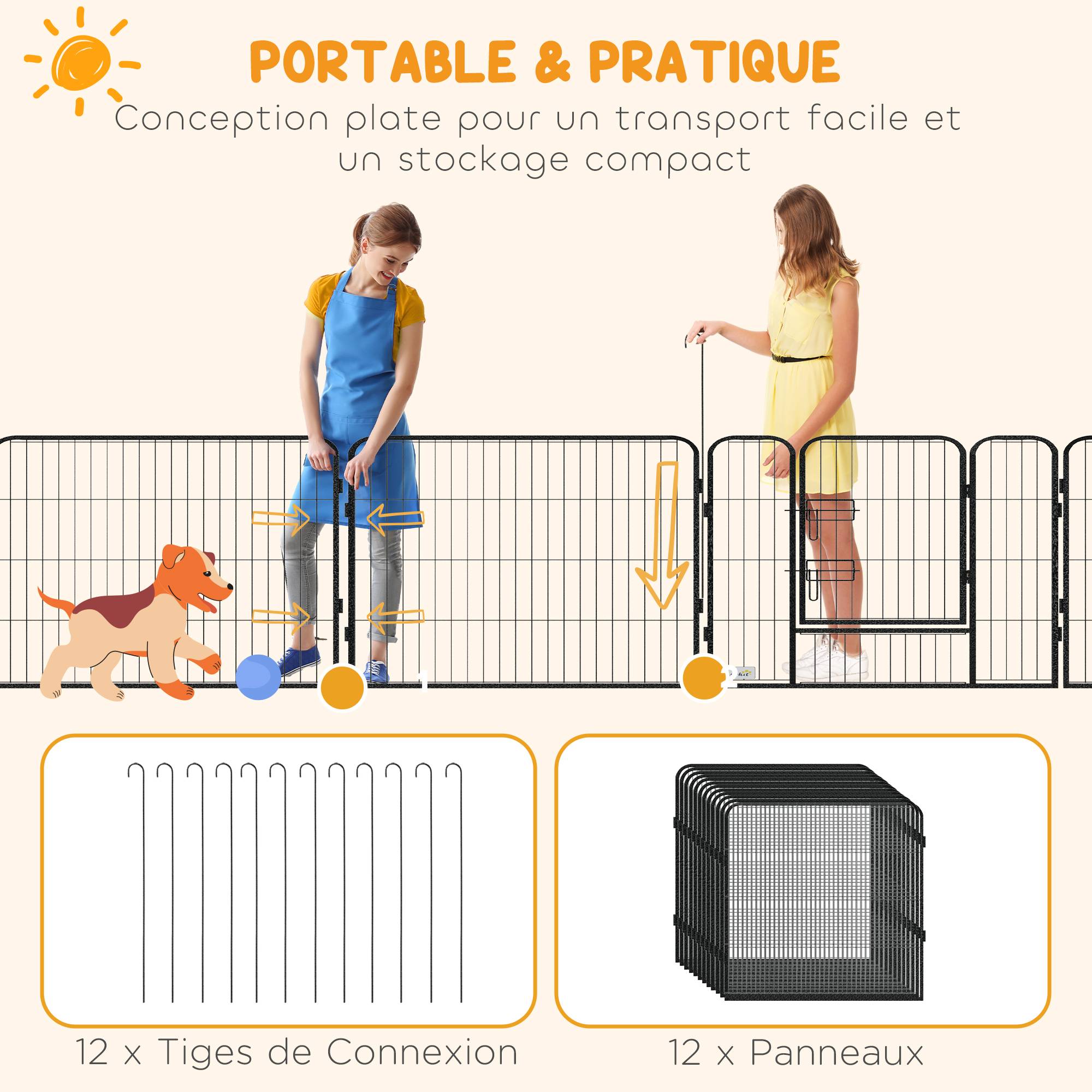 Parc enclos modulable acier époxy porte verrouillable pour chiens petits animaux intérieur et extérieur 80 x 80 cm gris - Image 8
