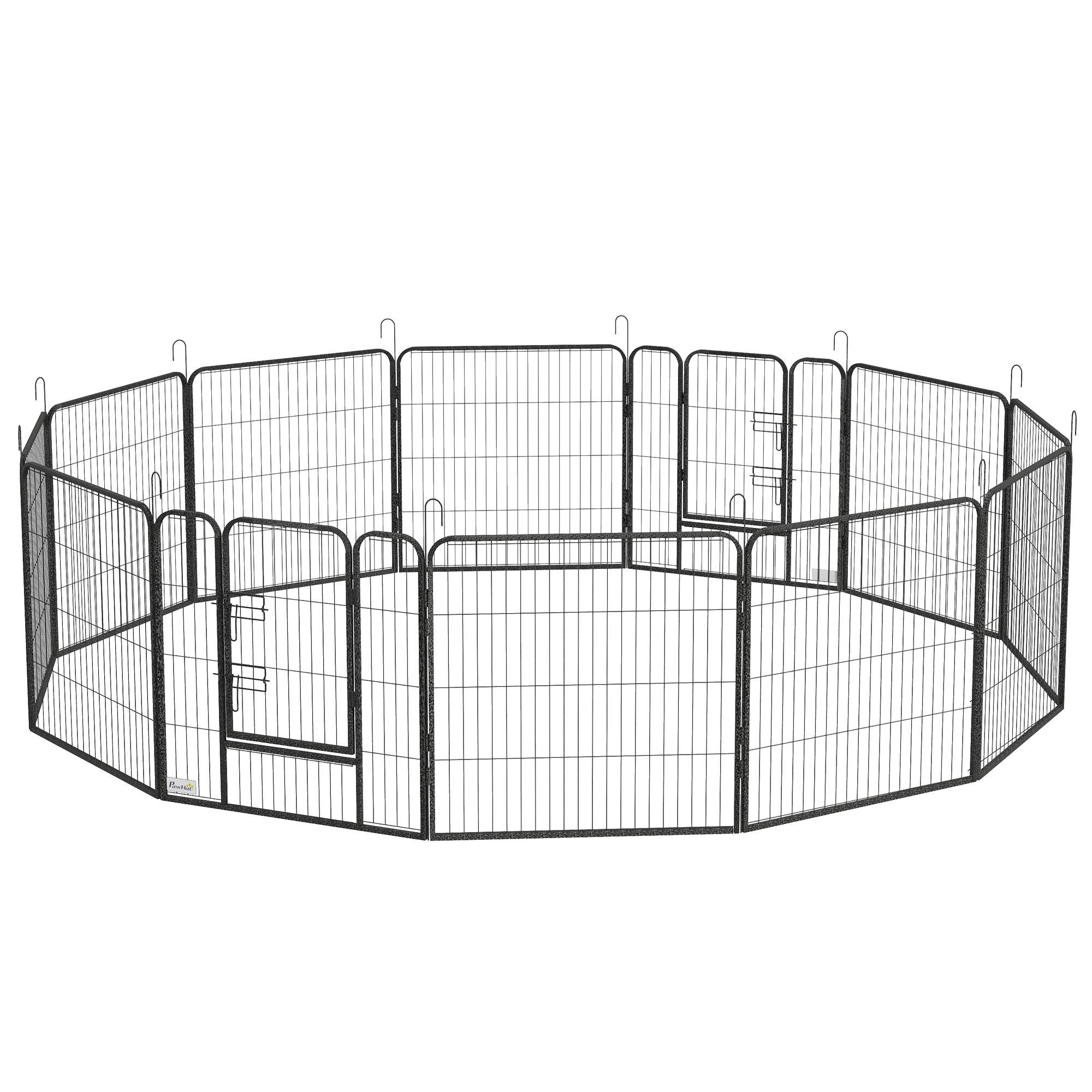 Parc enclos modulable acier époxy porte verrouillable pour chiens petits animaux intérieur et extérieur 80 x 80 cm gris - Image 2