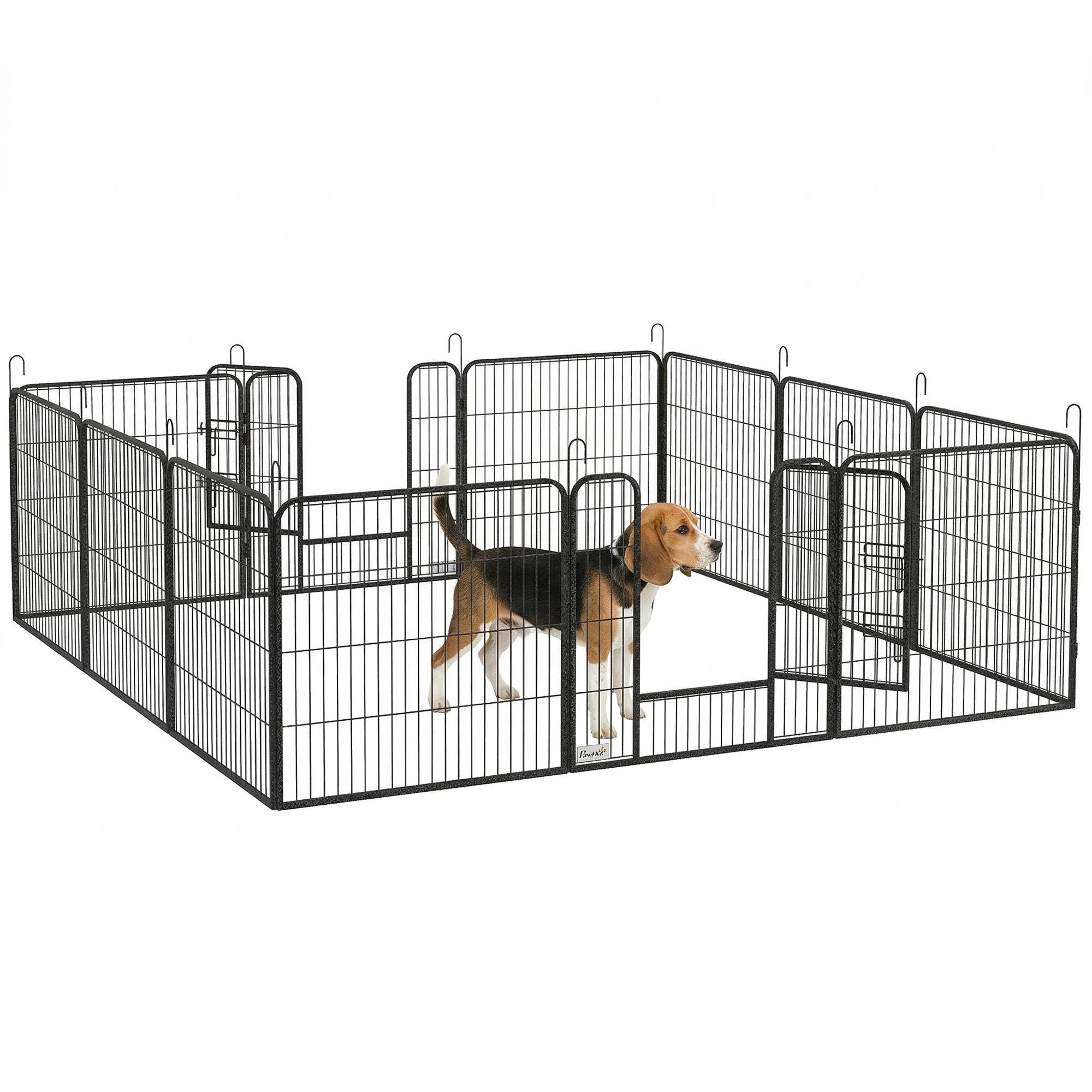 Parc enclos modulable acier époxy porte verrouillable pour chiens petits animaux intérieur et extérieur 80 x 80 cm gris - Image 1