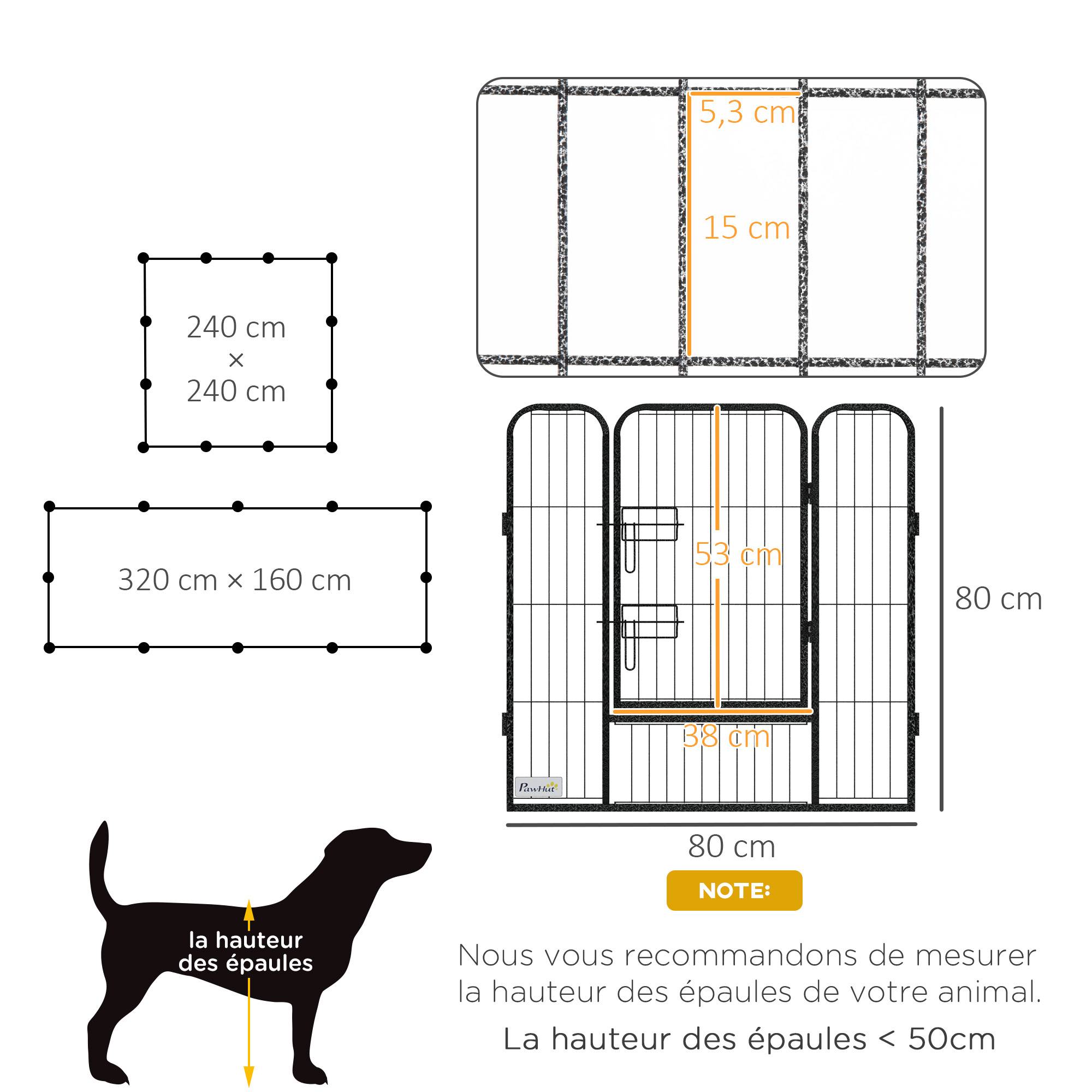 Parc enclos modulable acier époxy porte verrouillable pour chiens petits animaux intérieur et extérieur 80 x 80 cm gris - Image 5