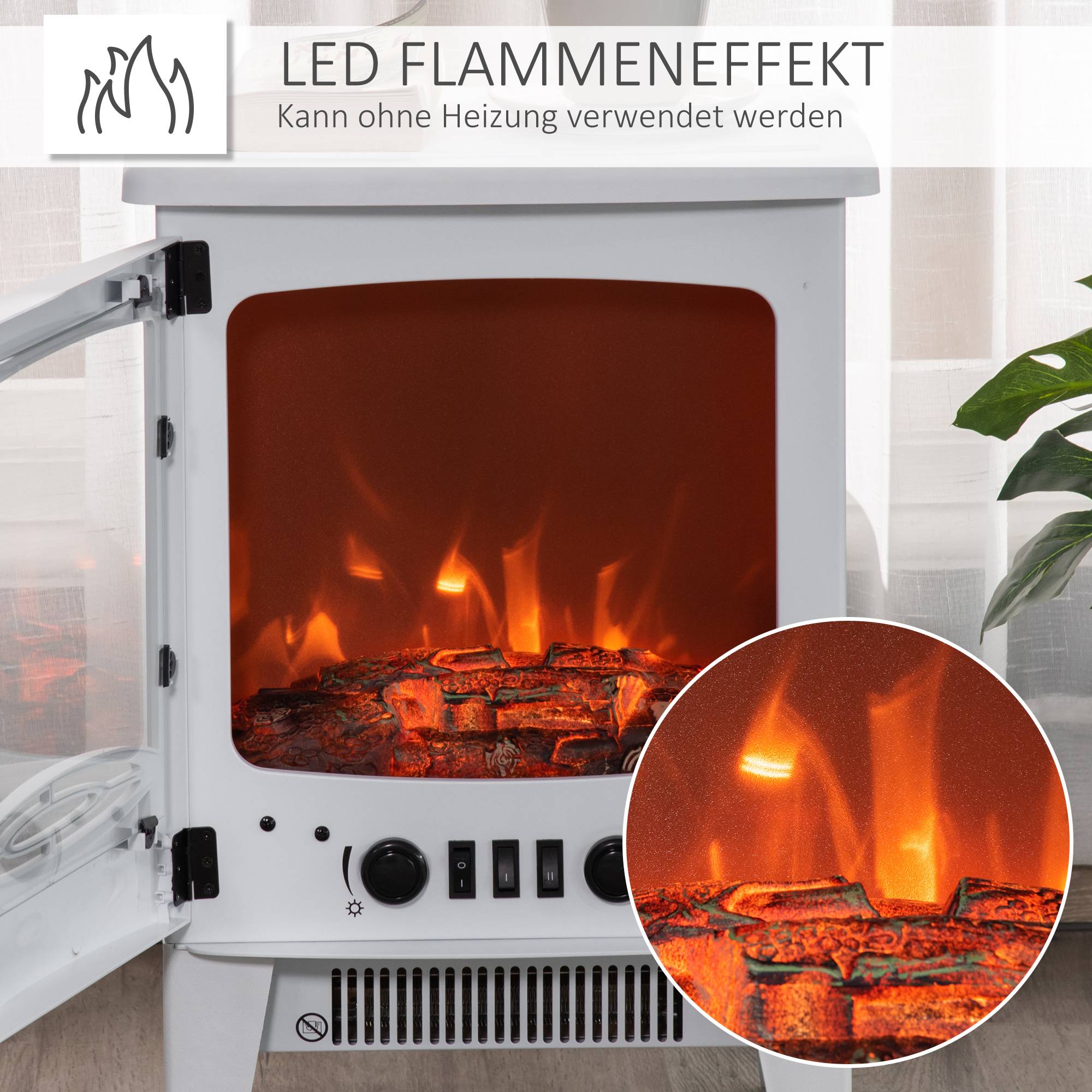 ComfortXL - Cheminée électrique 1800W autoportante avec effet flammes LED pour salon Blanc – ComfortXL Outdoor Living - Image 4