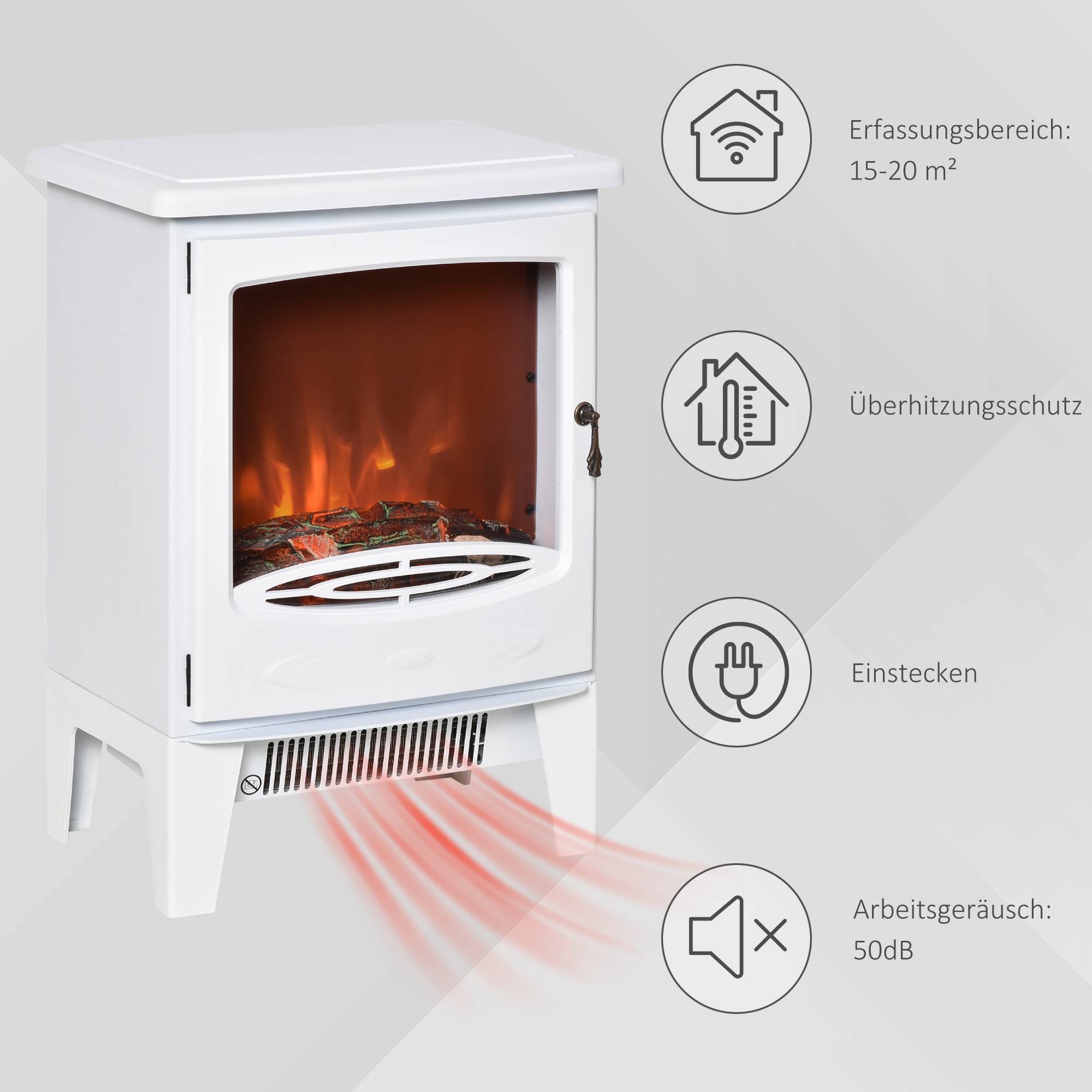 ComfortXL - Cheminée électrique 1800W autoportante avec effet flammes LED pour salon Blanc – ComfortXL Outdoor Living - Image 6