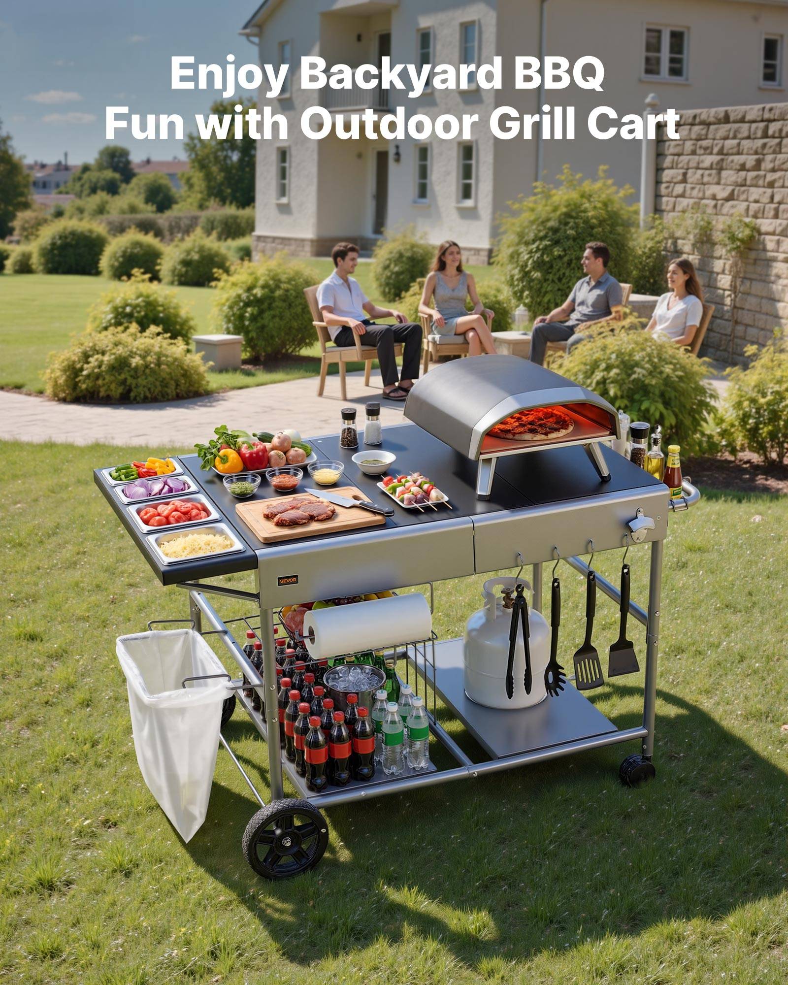 Vevor - VEVOR Desserte de Jardin Chariot de Barbecue pour Plancha 136x76x79 cm Cuisine - Image 2