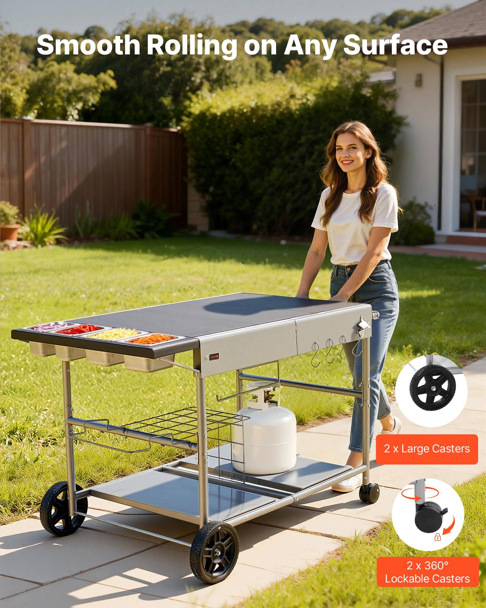 Vevor - VEVOR Desserte de Jardin Chariot de Barbecue pour Plancha 136x76x79 cm Cuisine - Image 7