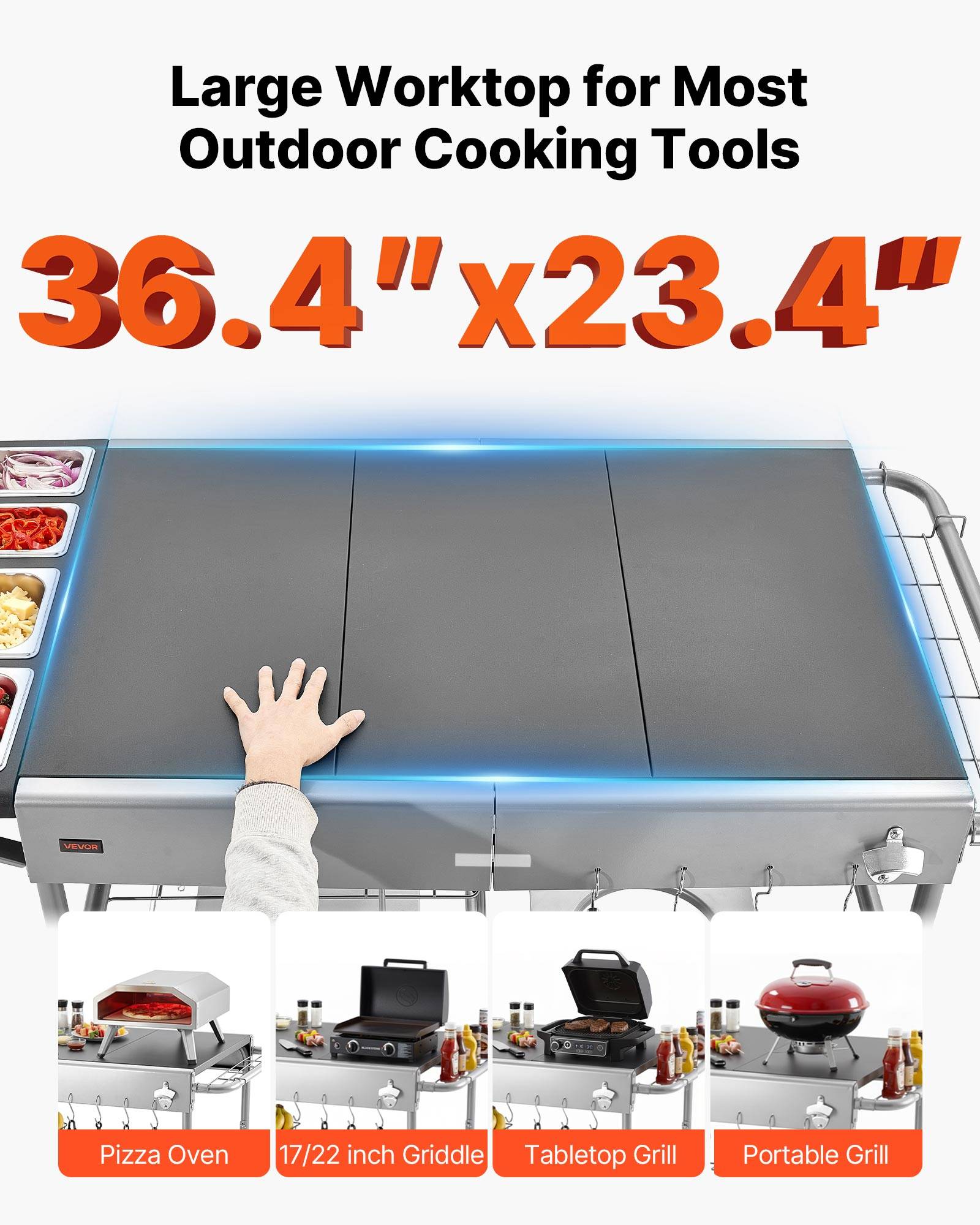 Vevor - VEVOR Desserte de Jardin Chariot de Barbecue pour Plancha 136x76x79 cm Cuisine - Image 4