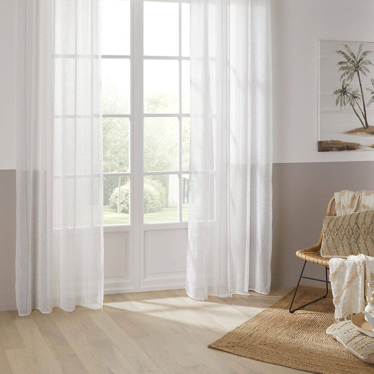 Voilage à œillets Blanc avec de fines rayures Beige Lin 140 x 240 cm - Image 2