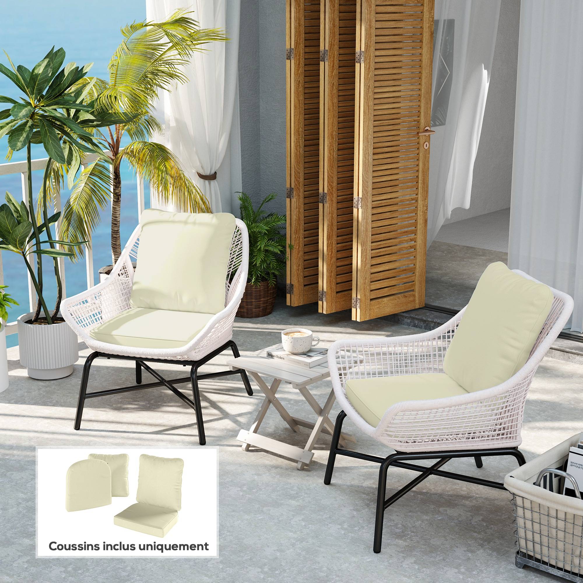 Maison Chic - Ensemble de 2 coussins d'assise avec dossier, coussin d'assise et de dossier extérieur et intérieur, crème - Image 4