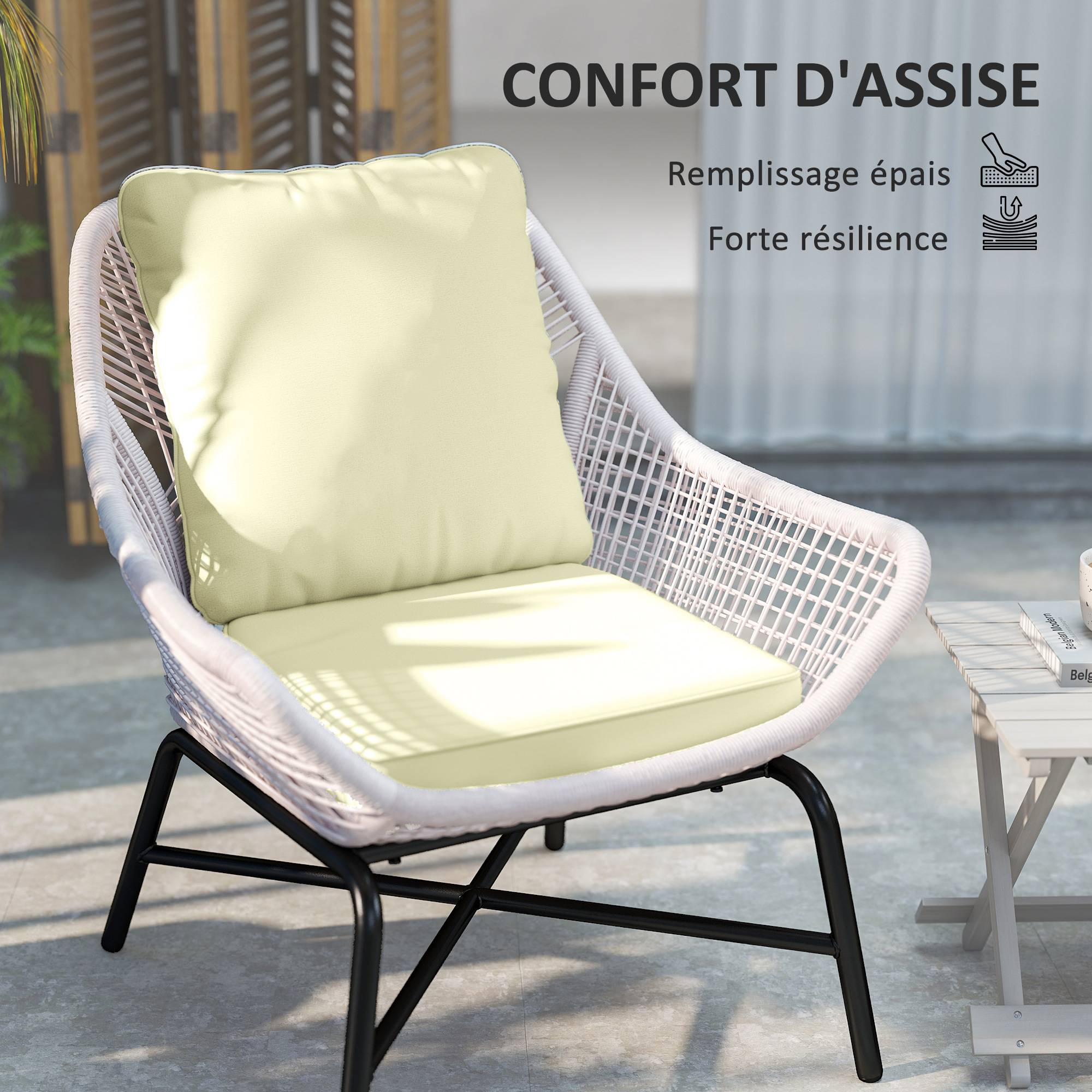 Maison Chic - Ensemble de 2 coussins d'assise avec dossier, coussin d'assise et de dossier extérieur et intérieur, crème - Image 6