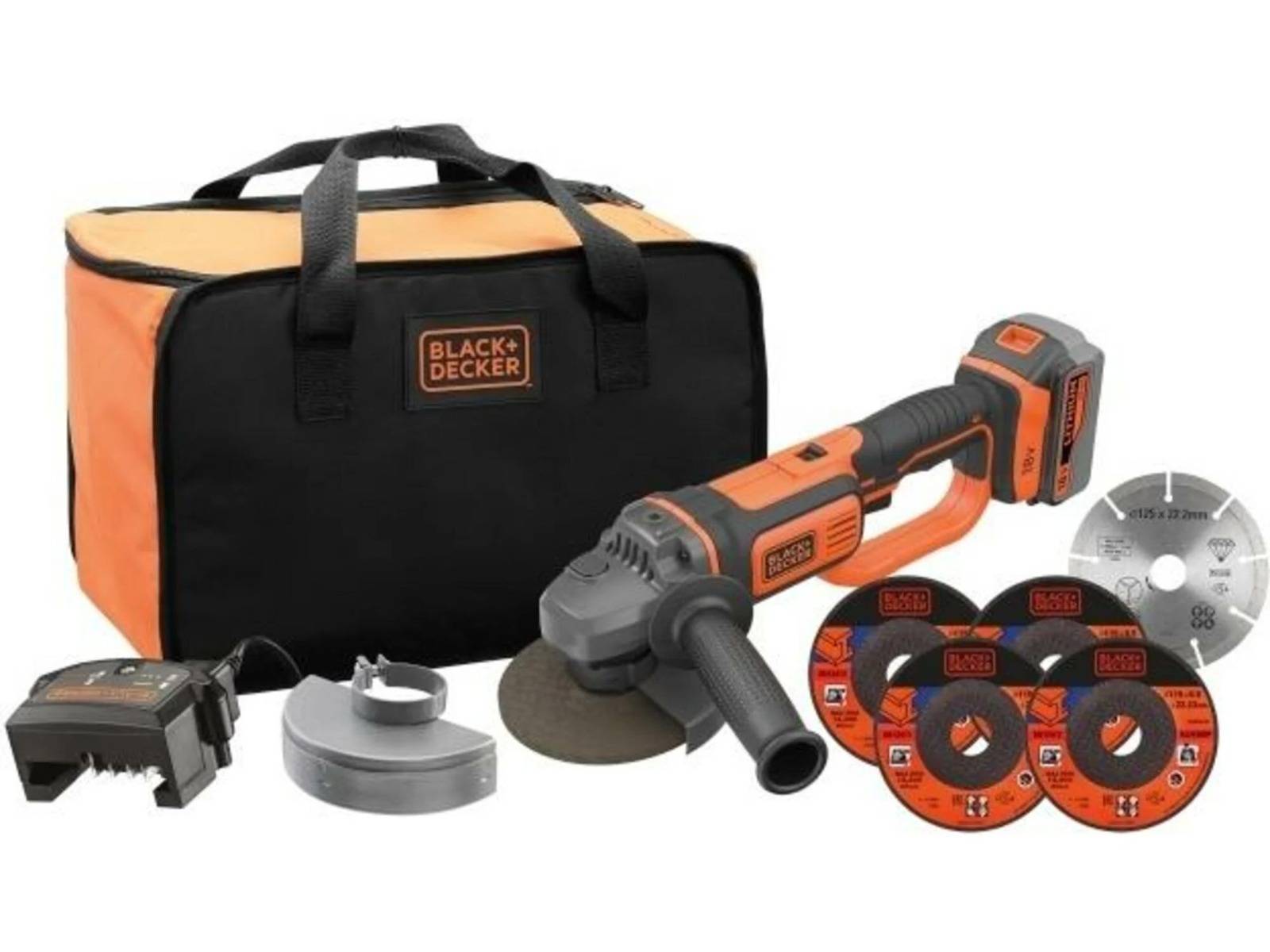Black & Decker - Meuleuse d'angle sans fil 18V - BLACK+DECKER - avec 1 batterie 18 V 4,0 Ah + 5 disques - sac de transport - BCG720M1A5-QW - Image 1