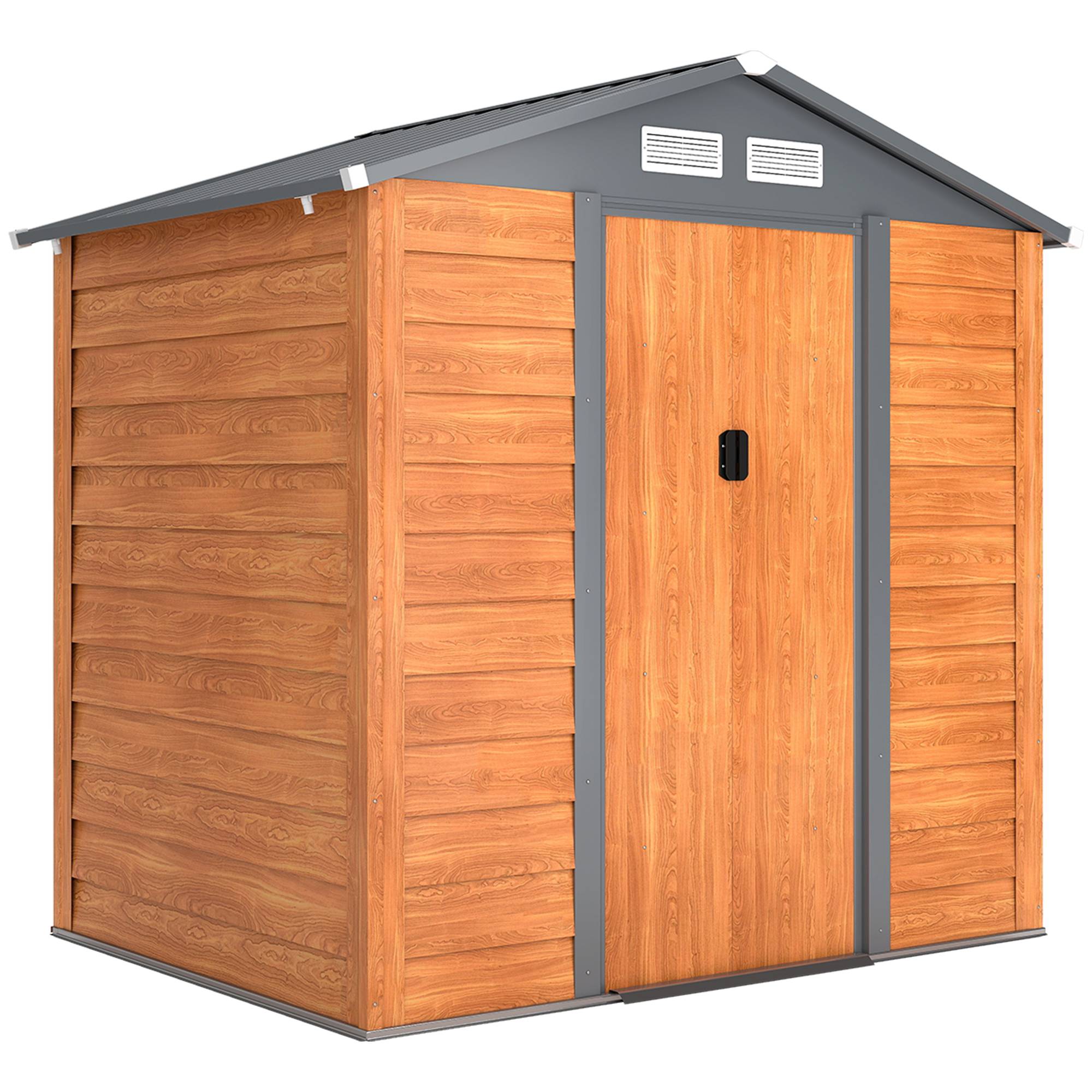 Abri de jardin en acier panneaux horizontaux toit double pente 197x163x200 cm marron - ComfortXL Outdoor Living - Image 1