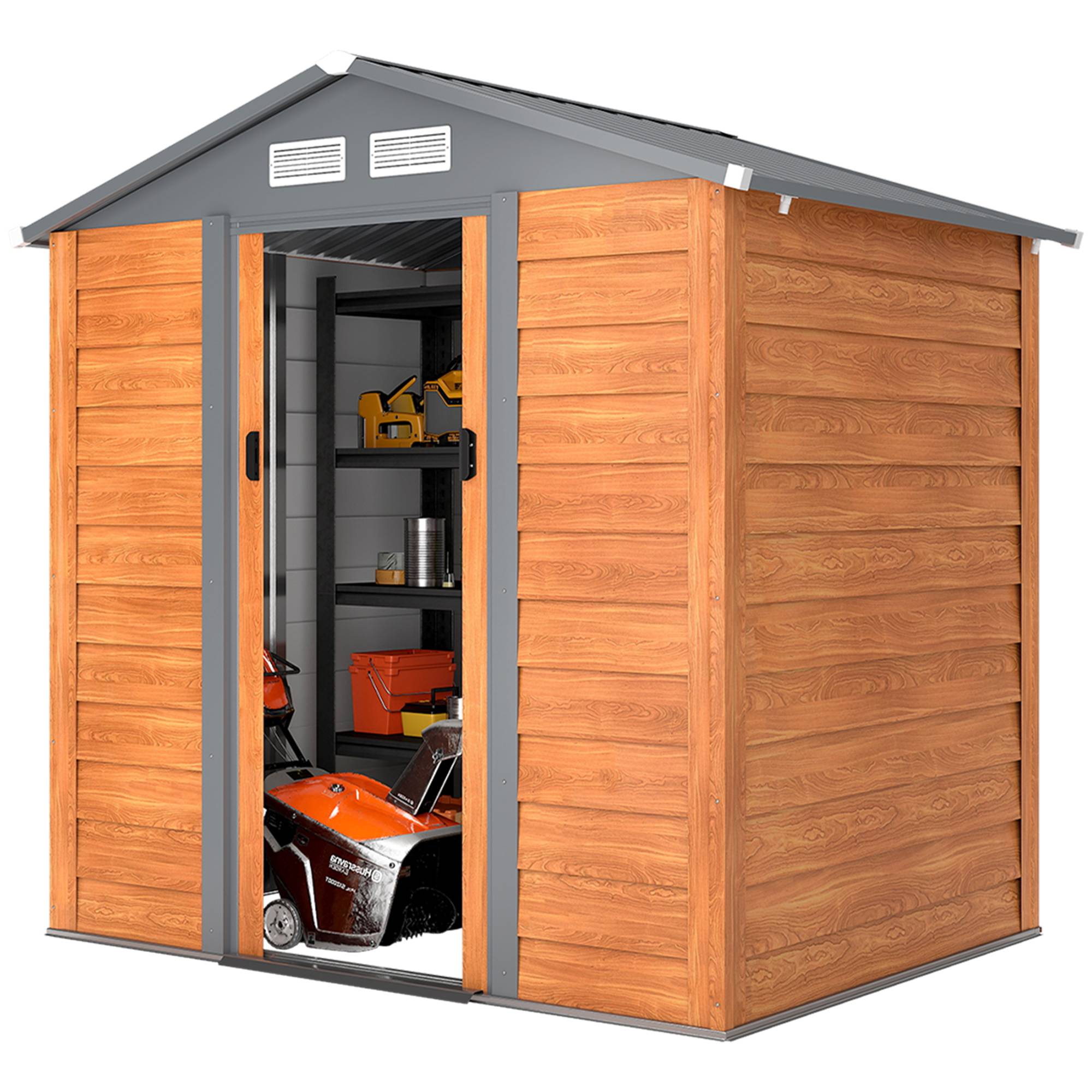 Abri de jardin en acier panneaux horizontaux toit double pente 197x163x200 cm marron - ComfortXL Outdoor Living - Image 2