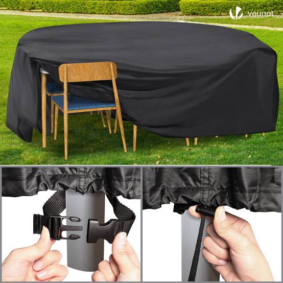 Housse salon de jardin bache de protection 420D φ190x73cm noire - Image 6
