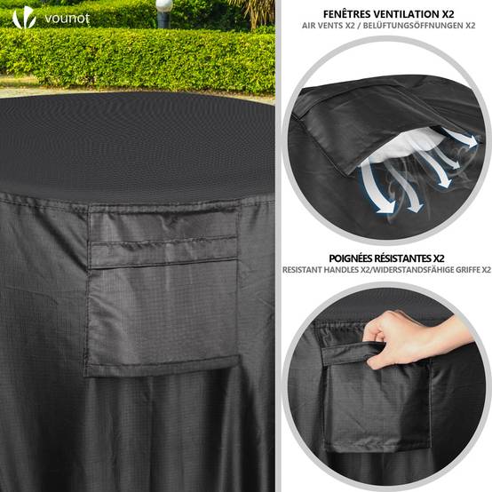 Housse salon de jardin bache de protection 420D φ190x73cm noire - Image 5