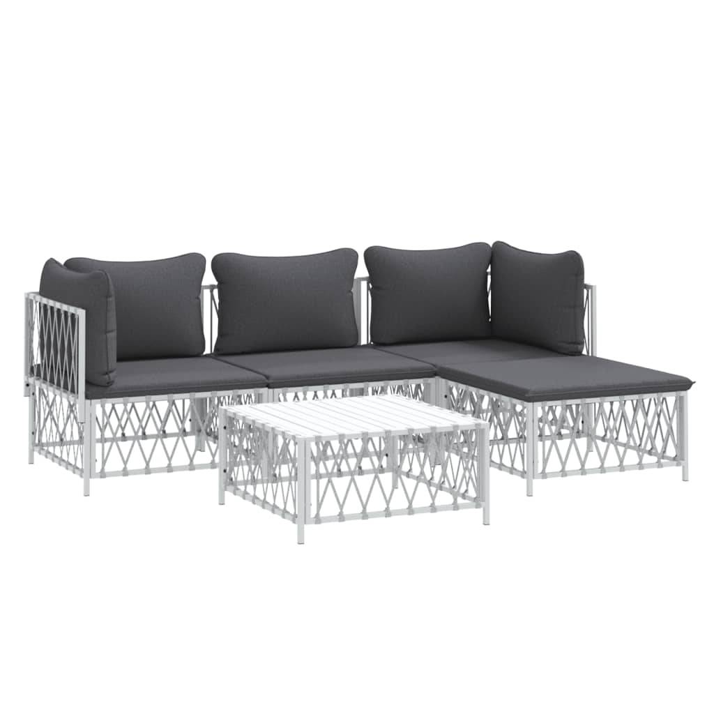 Helloshop26 - Salon de jardin meuble d'extérieur ensemble de mobilier avec coussins 5 pièces blanc acier - Image 1