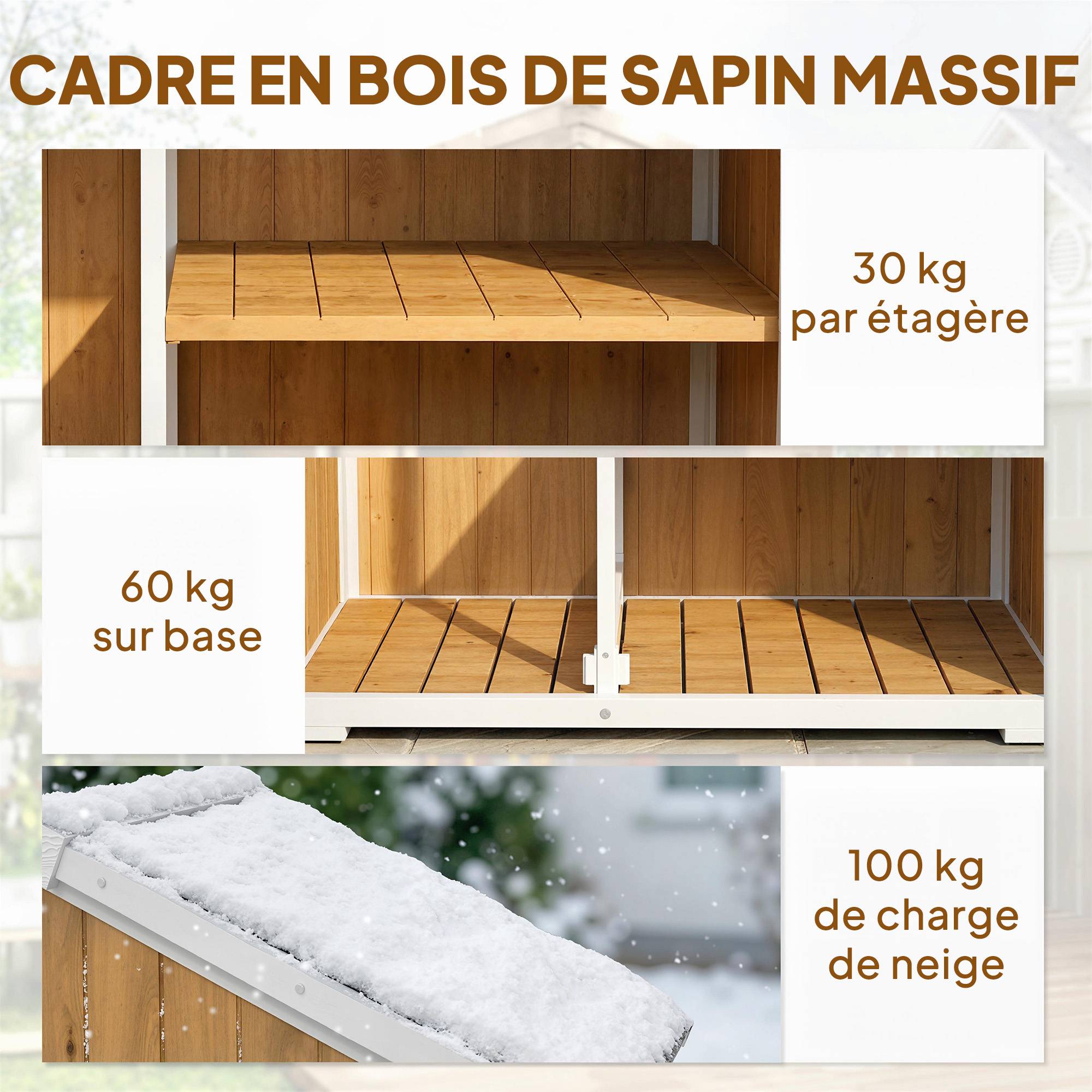 Sans Marque - Armoire de Jardin Abri de Jardin Étanche avec Toit en Métal Double Porte pour Outils de Jardinage 105x55x179cm Naturel - Image 9