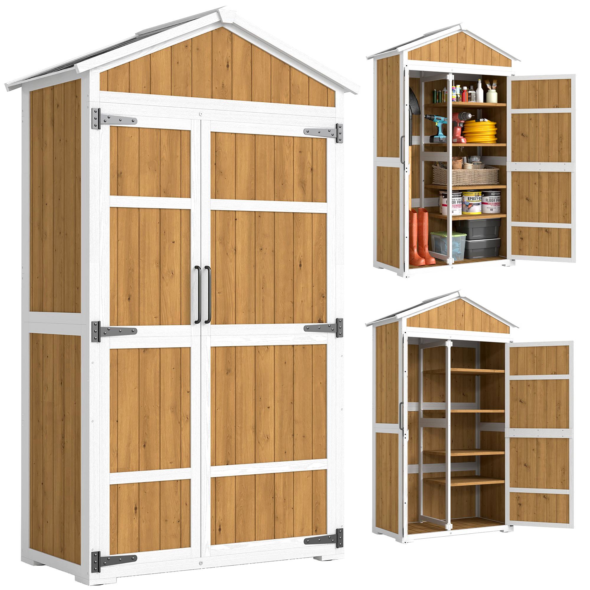 Sans Marque - Armoire de Jardin Abri de Jardin Étanche avec Toit en Métal Double Porte pour Outils de Jardinage 105x55x179cm Naturel - Image 1