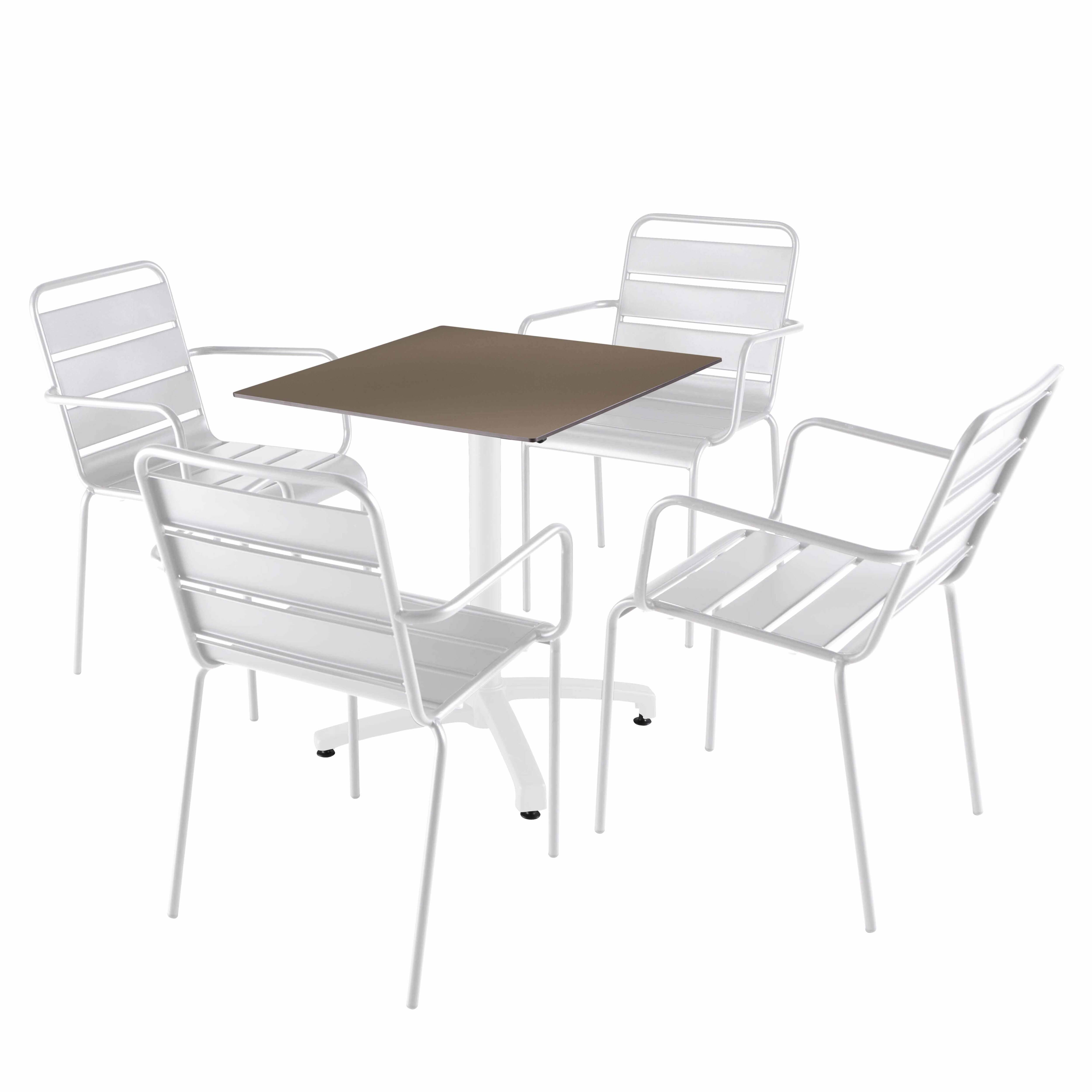 Oviala - Ensemble table 70 cm taupe et 4 chaises en métal blanc - Oviala - Image 1