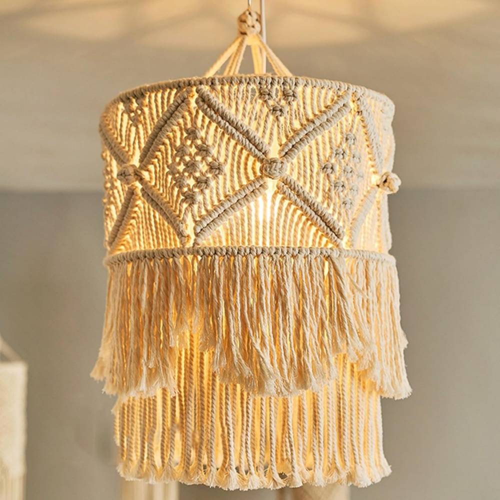 Abat-jour macramé bohème - Fait main - Décoration murale & luminaire - Coton naturel - Living123 - Image 6