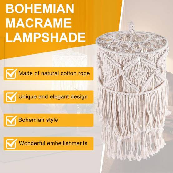 Abat-jour macramé bohème - Fait main - Décoration murale & luminaire - Coton naturel - Living123 - Image 5
