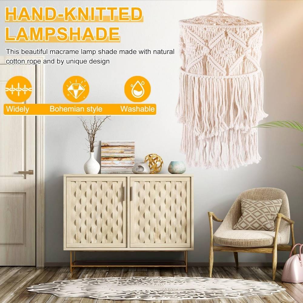 Abat-jour macramé bohème - Fait main - Décoration murale & luminaire - Coton naturel - Living123 - Image 3