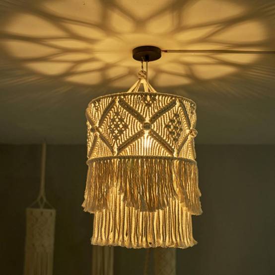 Abat-jour macramé bohème - Fait main - Décoration murale & luminaire - Coton naturel - Living123 - Image 1