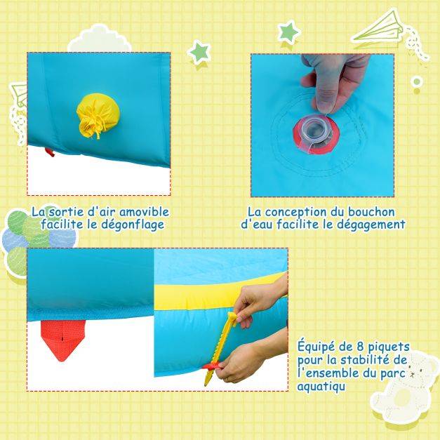 Helloshop26 - Toboggan aquatique gonflable 5 en 1 avec pataugeoire aire de jeux gonflable en oxford avec mur d'escalade avec ventilateur - Image 5
