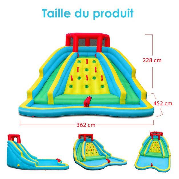 Helloshop26 - Toboggan aquatique gonflable 5 en 1 avec pataugeoire aire de jeux gonflable en oxford avec mur d'escalade avec ventilateur - Image 6