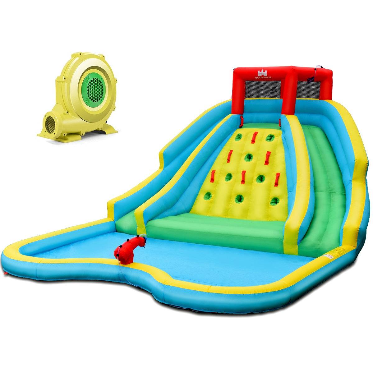 Helloshop26 - Toboggan aquatique gonflable 5 en 1 avec pataugeoire aire de jeux gonflable en oxford avec mur d'escalade avec ventilateur - Image 1