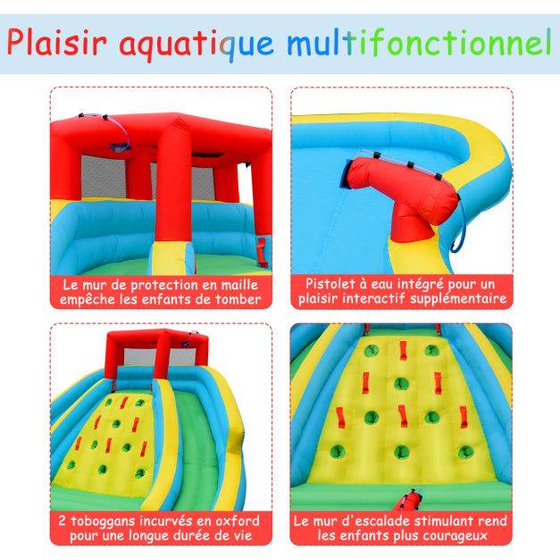 Helloshop26 - Toboggan aquatique gonflable 5 en 1 avec pataugeoire aire de jeux gonflable en oxford avec mur d'escalade avec ventilateur - Image 4